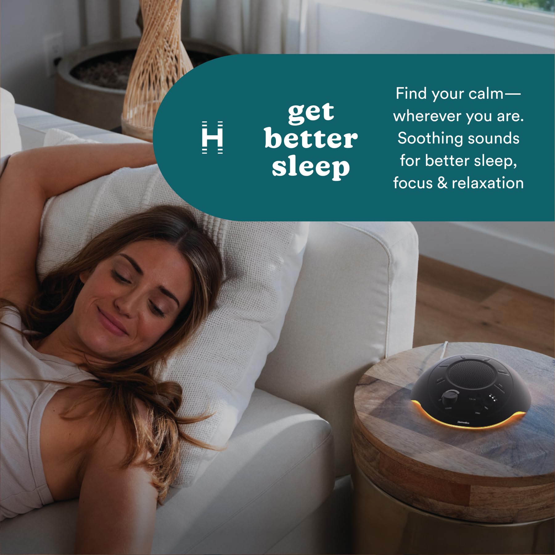 Homedics Sleep Better Portable Sound Machine, Night Light,12 Soothing Sounds Including White Noise, Rain, and Thunderstorm, Ultra-Portable Design, Auto-Off Timer, Ideal for Travel & Baby Sleep, Black