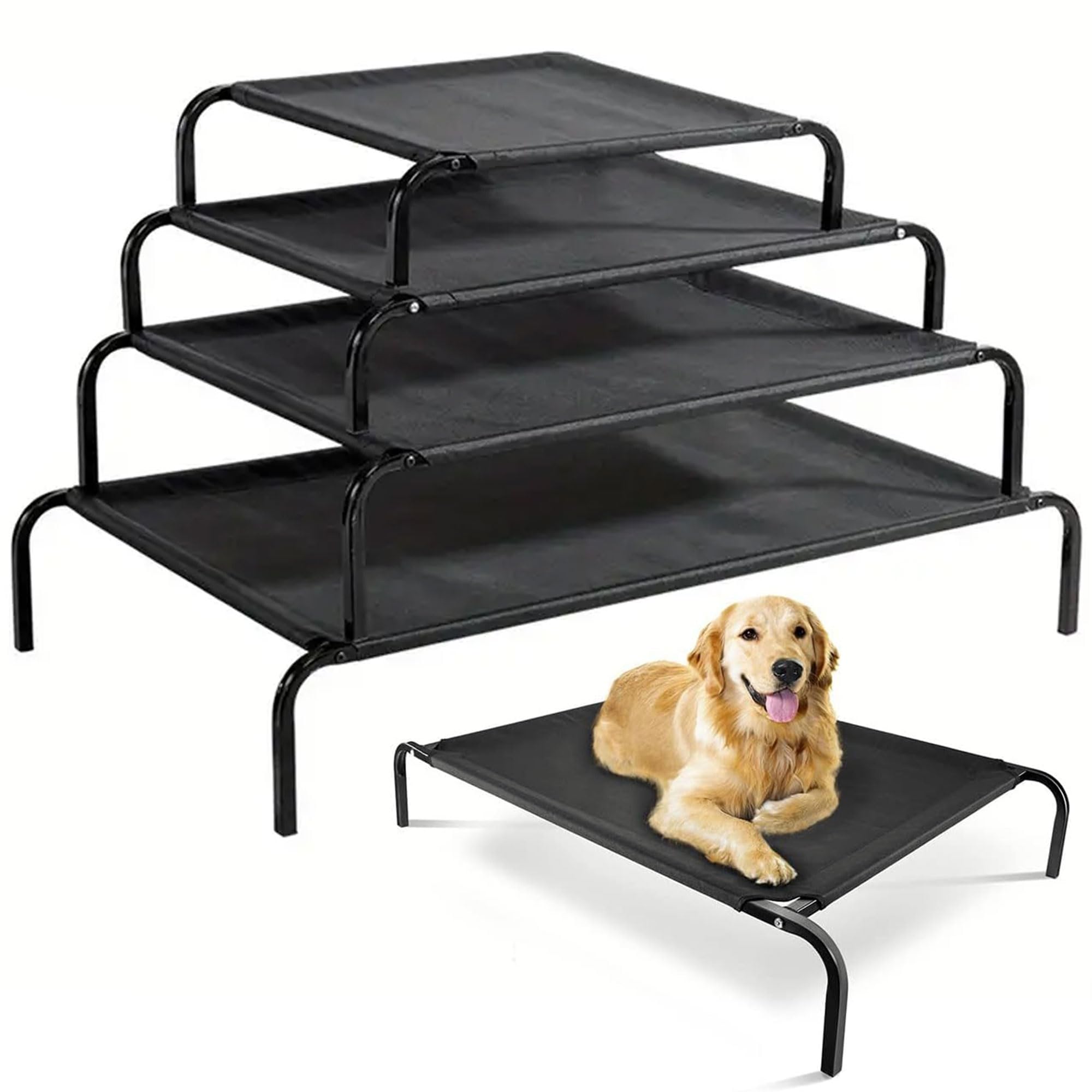 JupiterJX Raised Dog Bed, Cooling Elevated Dog Bed Medium, Black, Mesh & Metal, Frame Construction, 90 x 60 x 15cm, Indoor/Outdoor