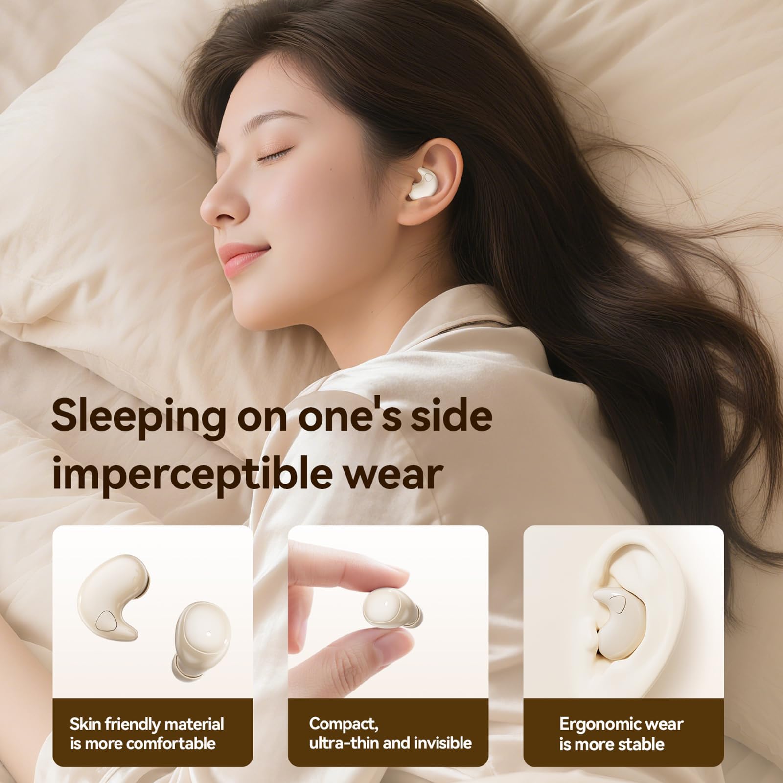 Paquete de 2 auriculares para dormir, auriculares Bluetooth con cancelación de ruido para personas que duermen de lado con funda de carga, pequeños auriculares inalámbricos invisibles para canales