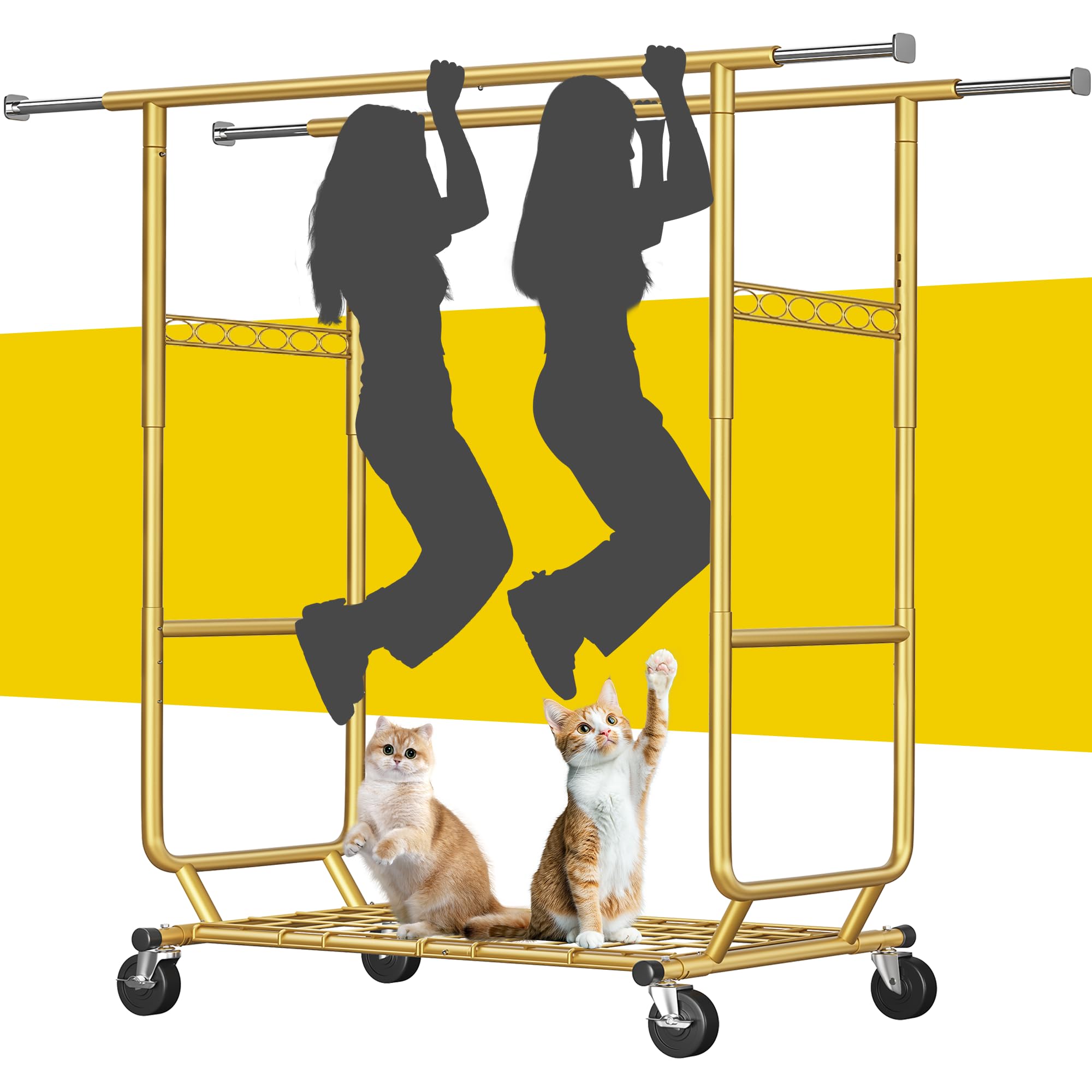 Raybee Clothing Rack 650LBS Heavy Duty Collapsible Double Rods Shelves