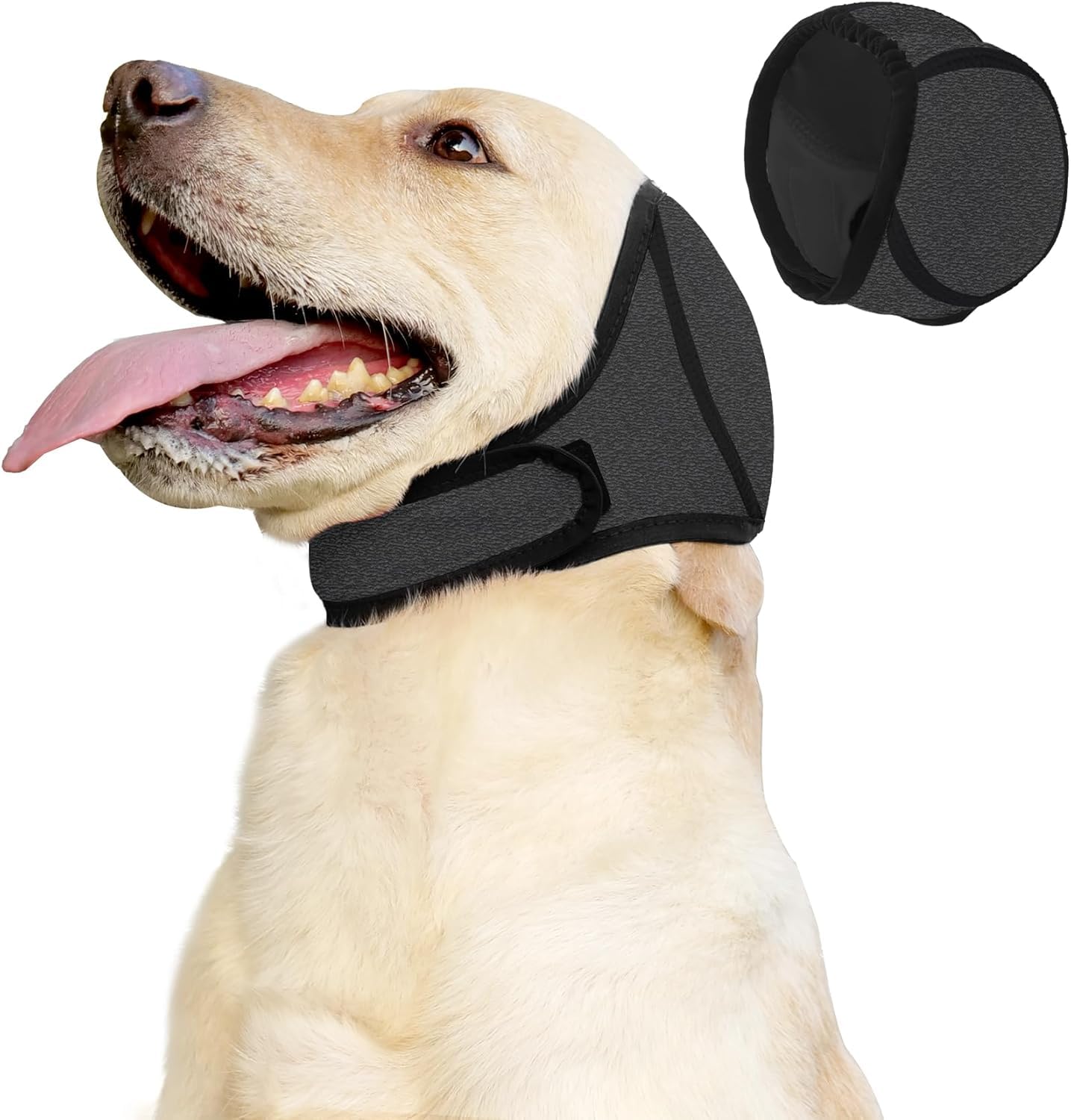 Dog Ear Muffs & No Shake Ear Wrap for Hematoma, Bathing, Drying, Swim& Noise Anxiety Relief- Elastic Waterproof Ear Protector with Calming Hoodie Design for Grooming/Head Ear Cover (Grey, M)