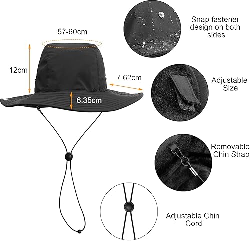 Miniatura 4 de Rain Hat for Women Waterproof Winter Bucket Hat Wide Brim Warm Fleece Lined Bucket Rain Hat UV Protection UPF 50+ Sun Hat Safari Hat for Fishing