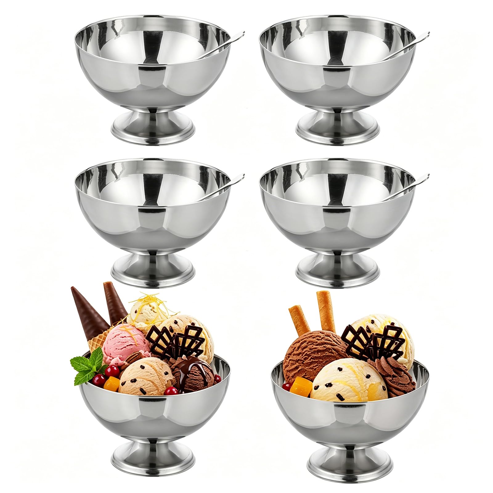 Verres à dessert en acier inoxydable Alipis | Lot de 6 coupes à glace et mousses