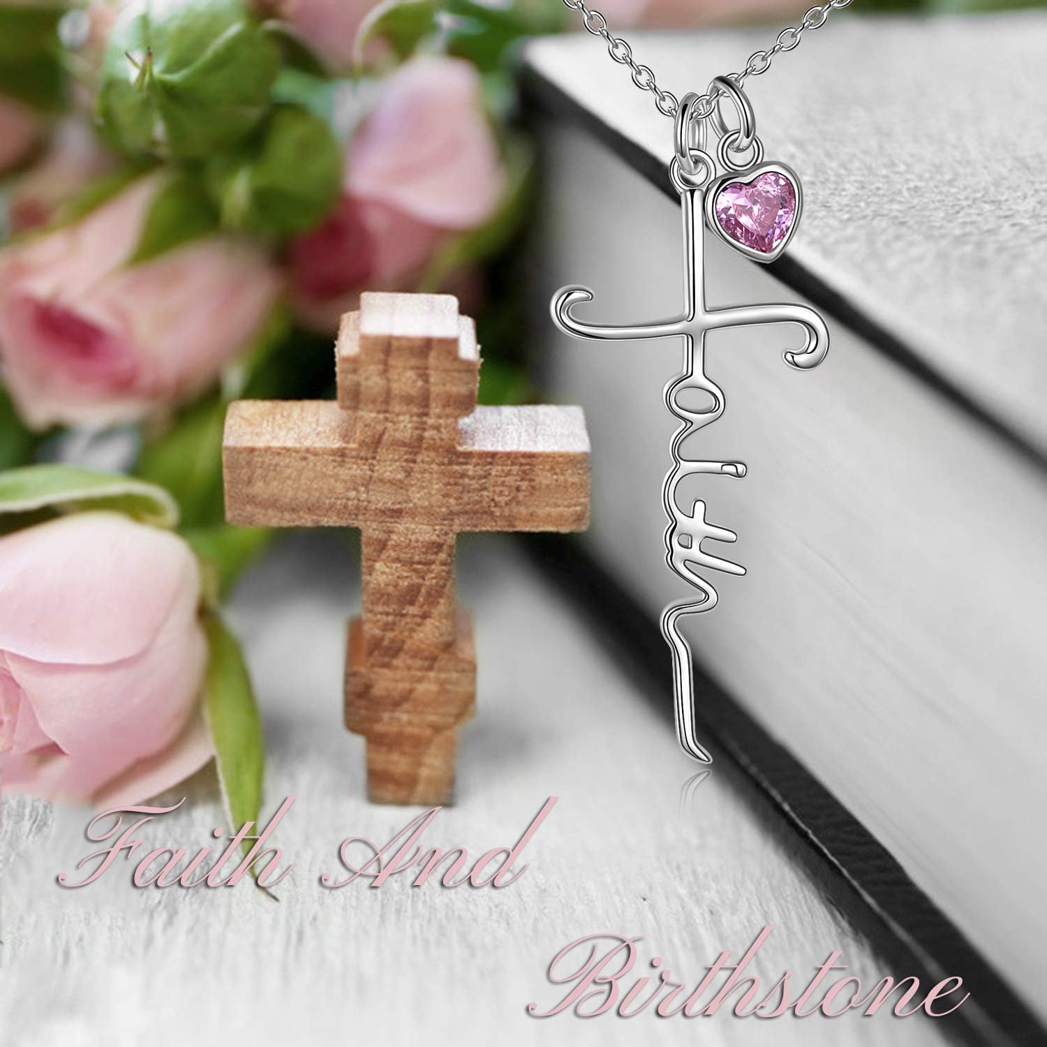 Faith Cross Necklace For Women Birthstone Sterling Silver with Simulated Birthstone Cross Jewelry Christian Gifts - Image 6