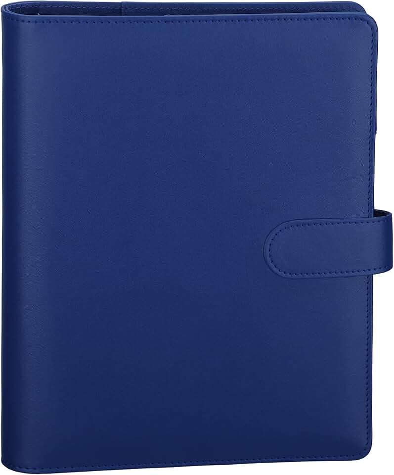Antner A5 Binder 6 Ring Refillable Notebook Binder Planner Cover for A5 Refill Paper, PU Leather Loose Leaf Personal Organizer Budget Planner for Savings & Budgeting with Magnetic Buckle, Navy Blue