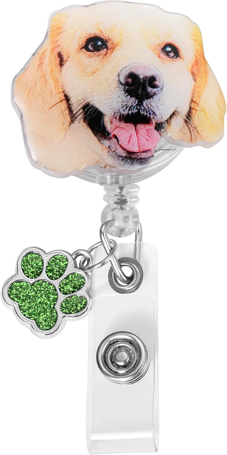callie Personalized Pet Badge Reel - Custom Dog & Cat Photo, Cute ID Badge Holder Retractable with Alligator Clip & Paw Charm, Gifts for Dog Lover Nurse Vet Doctor（1 Pet）
