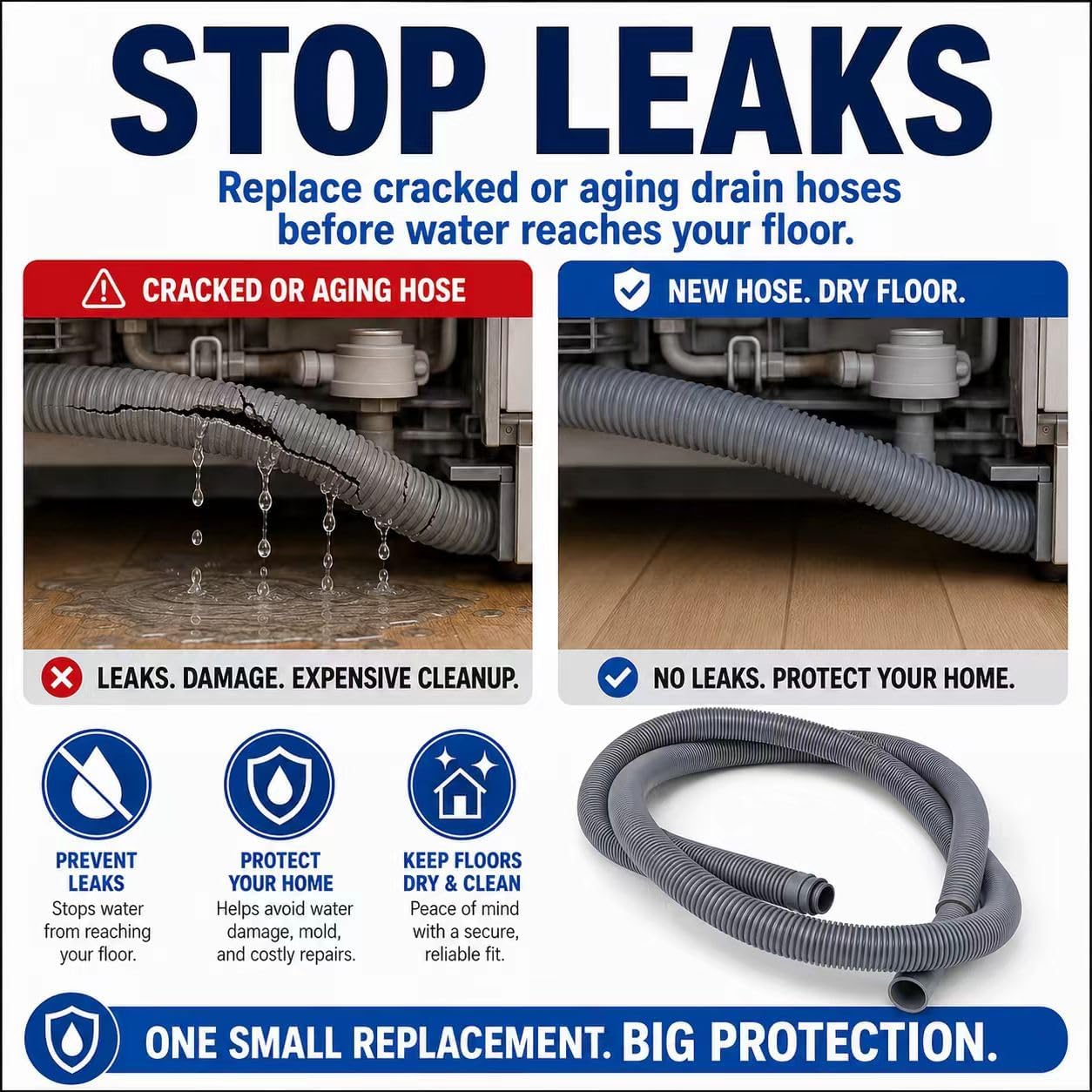 AEM74333104 AEM74333101 Dishwasher Drain Hose Replacement Compatible with LG Kenmore Dishwashers, Replaces AP7034217 PS16621806, Drain Hose Assembly
