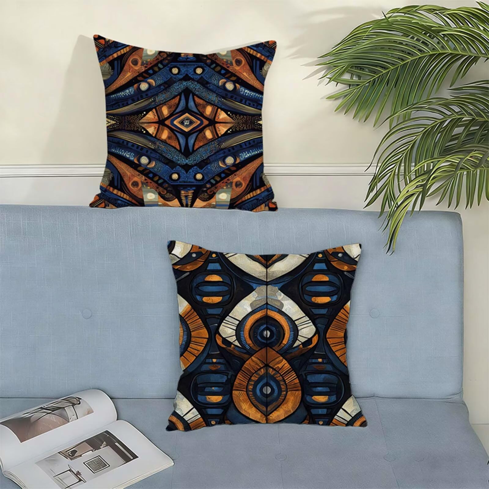 Housse Coussin 80x80 cm Brun Lot de 2,Géométrie Housse de Coussin Lin,Doux Confort Taies d'oreiller Imperméable Extérieur,Fermeture Éclair,Lavable en Machine,Canapé,Chambre,Fauteuil,Cadeaux X-734