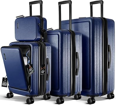 TRAVELARIM Hard Shell Luggage Sets with Spinner Wheels 4 Piece, Expandable Large Suitcases with TSA Lock, Travel Large Suitcase Set, Navy Luggage Set