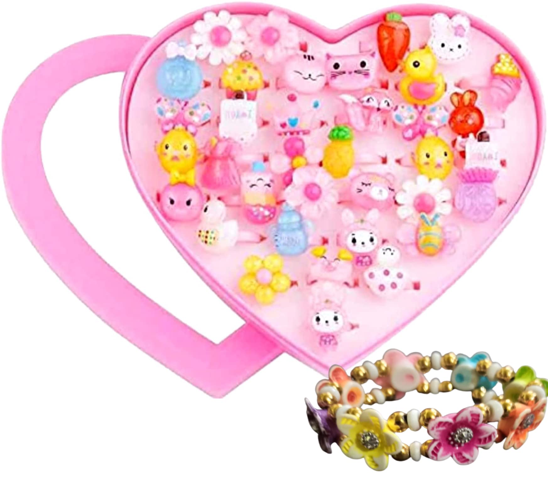 AK Store Cute Adjustable Cartoon Rings Set of 36, Finger Rings for Girls Kids Pink Heart Shape Jewelry kit for Kids (Multi Designs) (B09FYZ7C13) Amazon Price History, Amazon Price Tracker