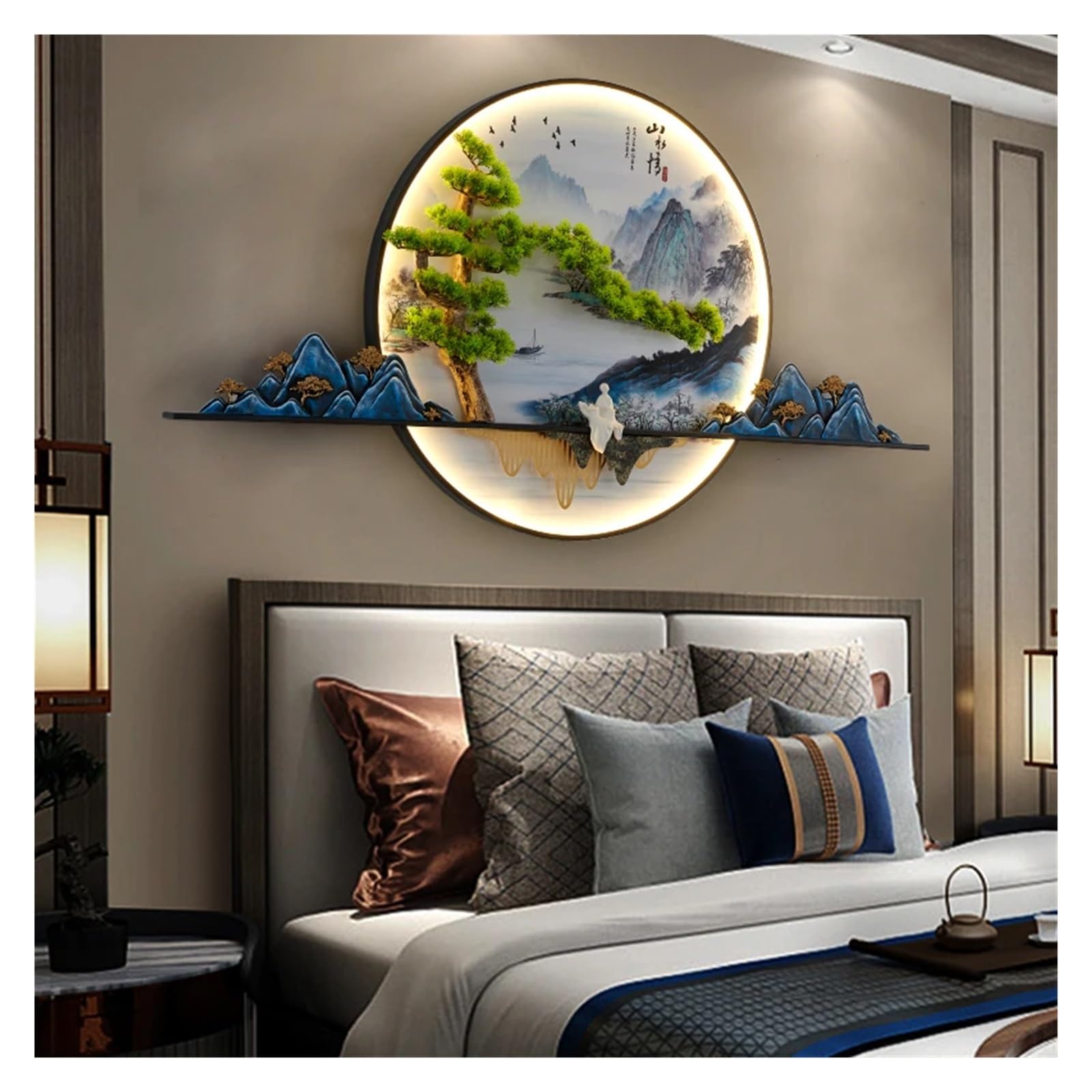 Imagen moderna luz de pared LED paisaje creativo chino, lámpara aplique Mural for decoración del dormitorio estudio la sala estar hogar,Montaje de aplique(Style A L150cm)