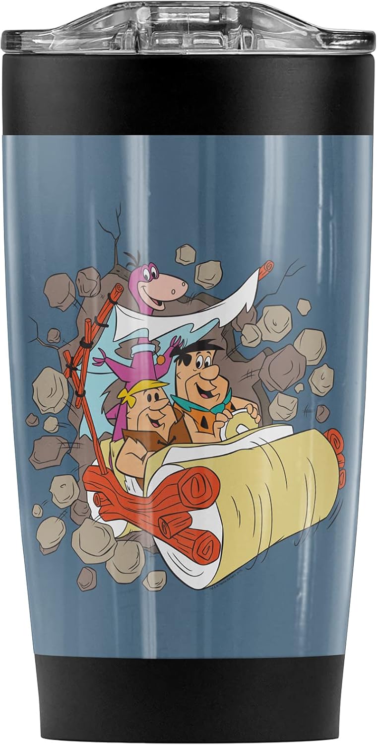 Logovision The Flintstones Coming Through Stainless Steel Tumbler 20 oz Coffee Travel Mug/Cup, Vacuum Insulated & Double Wall with Leakproof Sliding Lid | Great for Hot Drinks and Cold Beverages