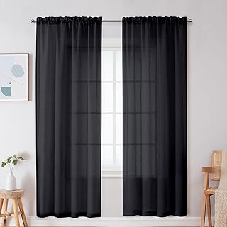 OWENIE Black Premium Sheer Curtains, 2 Panels Set, 42W x 72L, Rod Pocket, Polyester, Light Filtering, Living Room, Kitchen Room, Modern Style - Buy now