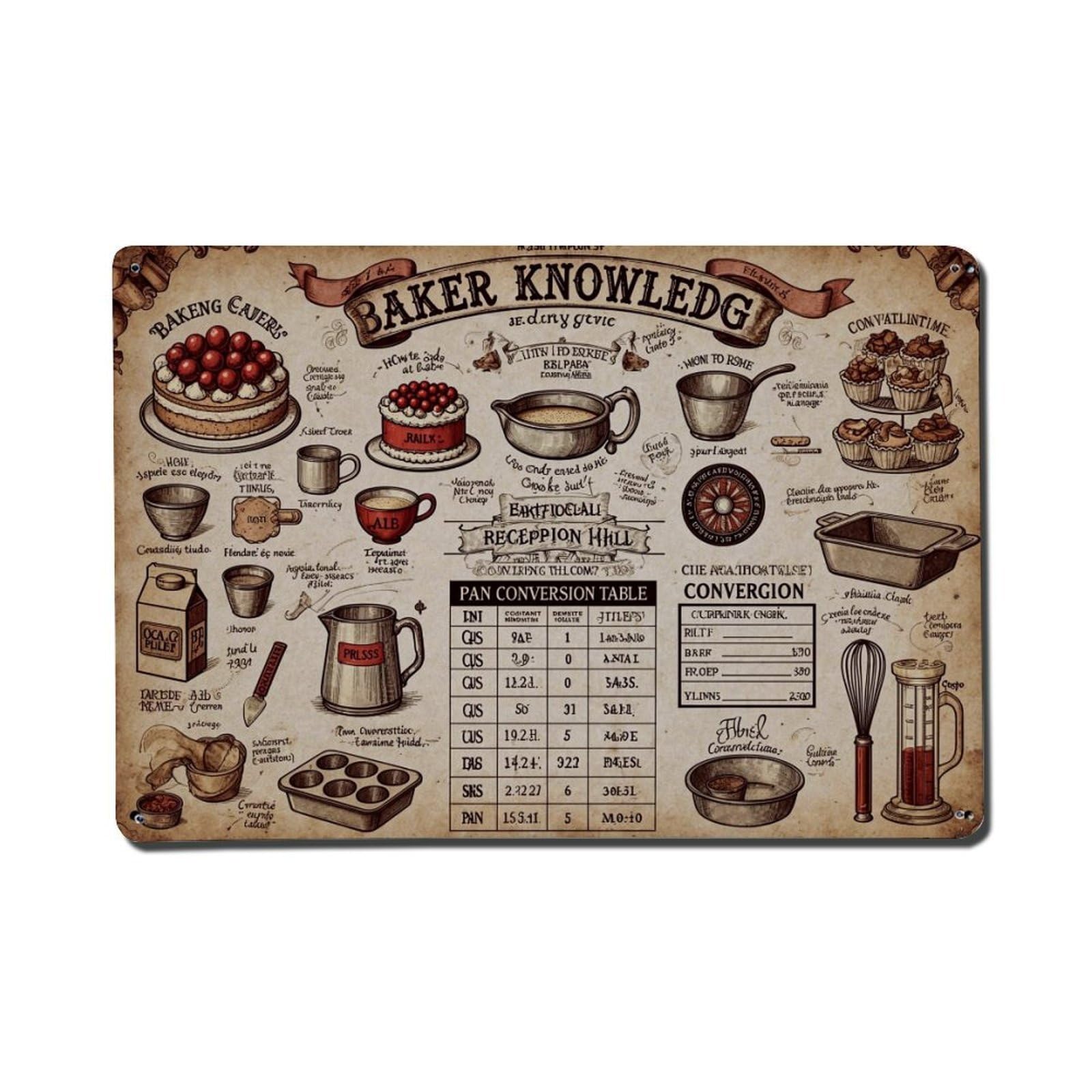 Baker Knowledge Vintage Recipe Art Vintage Tin Sign Retro Metal Wall Decor Metal Poster, Home Bar Garage Farmhouse Cafe Wall Art Decoration 8x12Inches