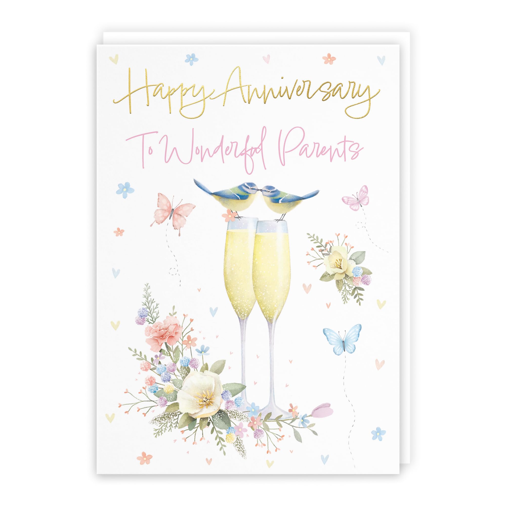 Hunts England - Parents Anniversary Card - A5 Size - Champagne Flutes - Gold Foil - Anniversary Card For Parents - Milo's Gallery โ image 1