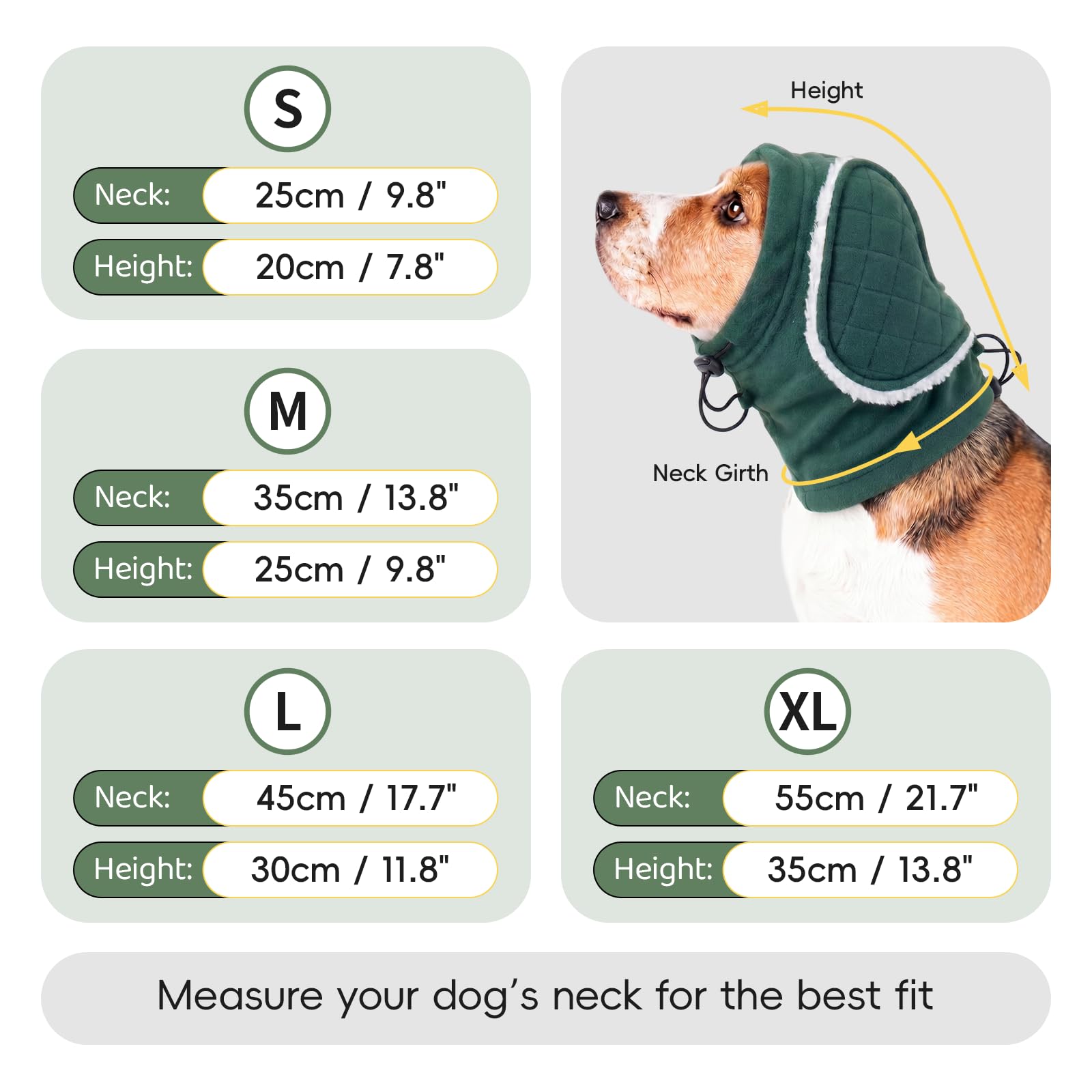 Protection Oreilles Chien Rembourrage Réglable Anti-Grattage Atténuation Bruit Vert XL