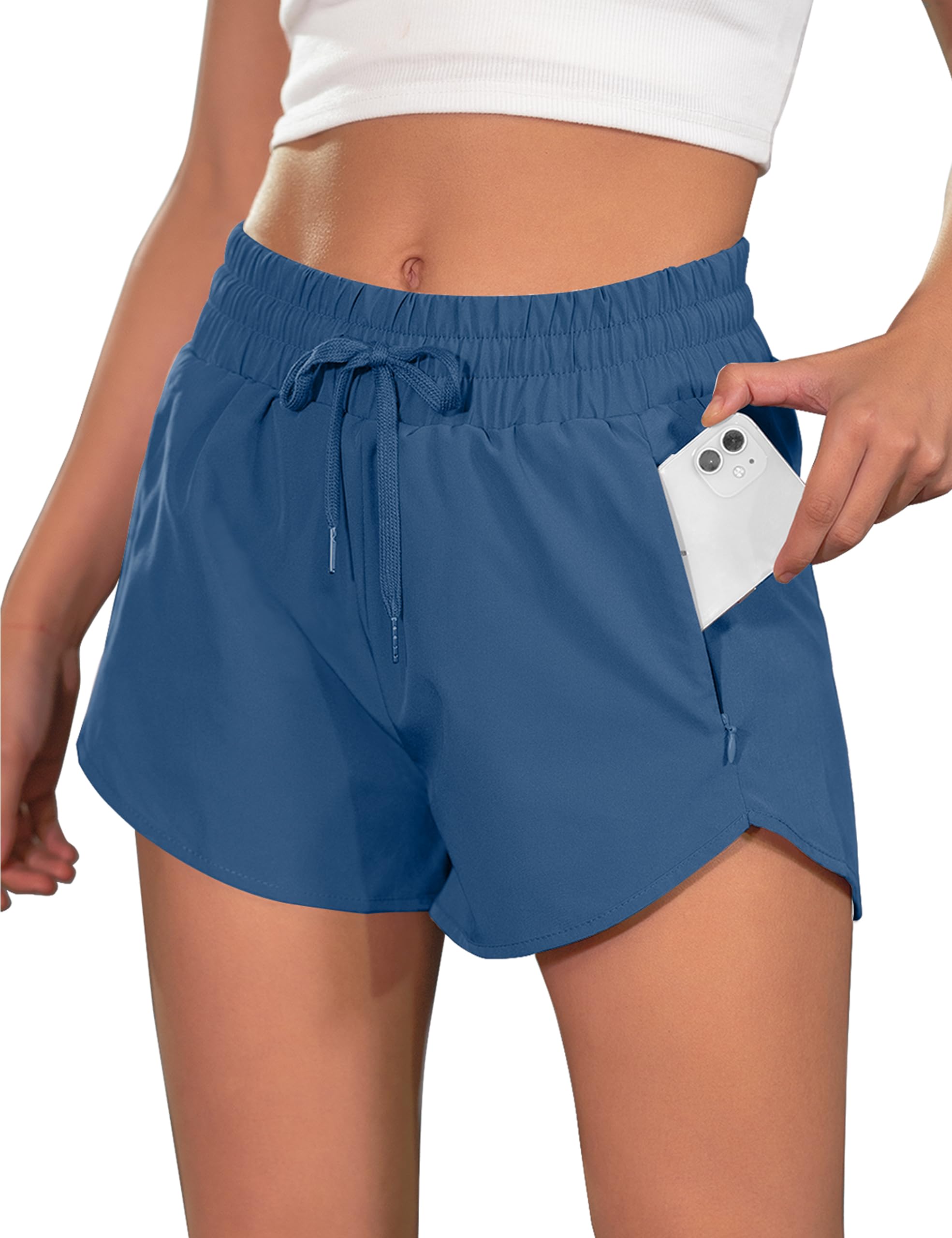 BMJL Women's Running Shorts 2.5" High Waisted Athletic Short Summer Gym Workout Short with Zipper Pockets