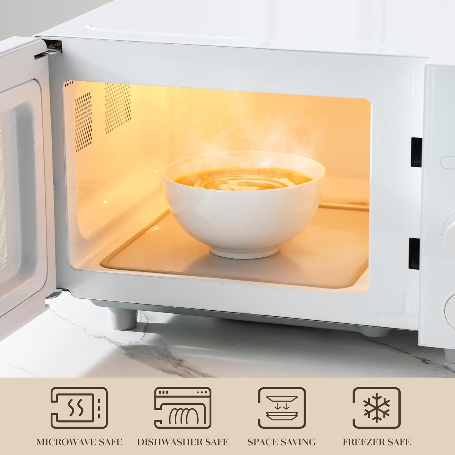 MALACASA 26 oz Porcelain Soup Bowls, White Ceramic Cereal Bowls for Kitchen 6 inch Bowls Set of 6 for Oatmeal Salad Fruit Rice Dishwasher and Microwave Safe, Series Regular - Image 4