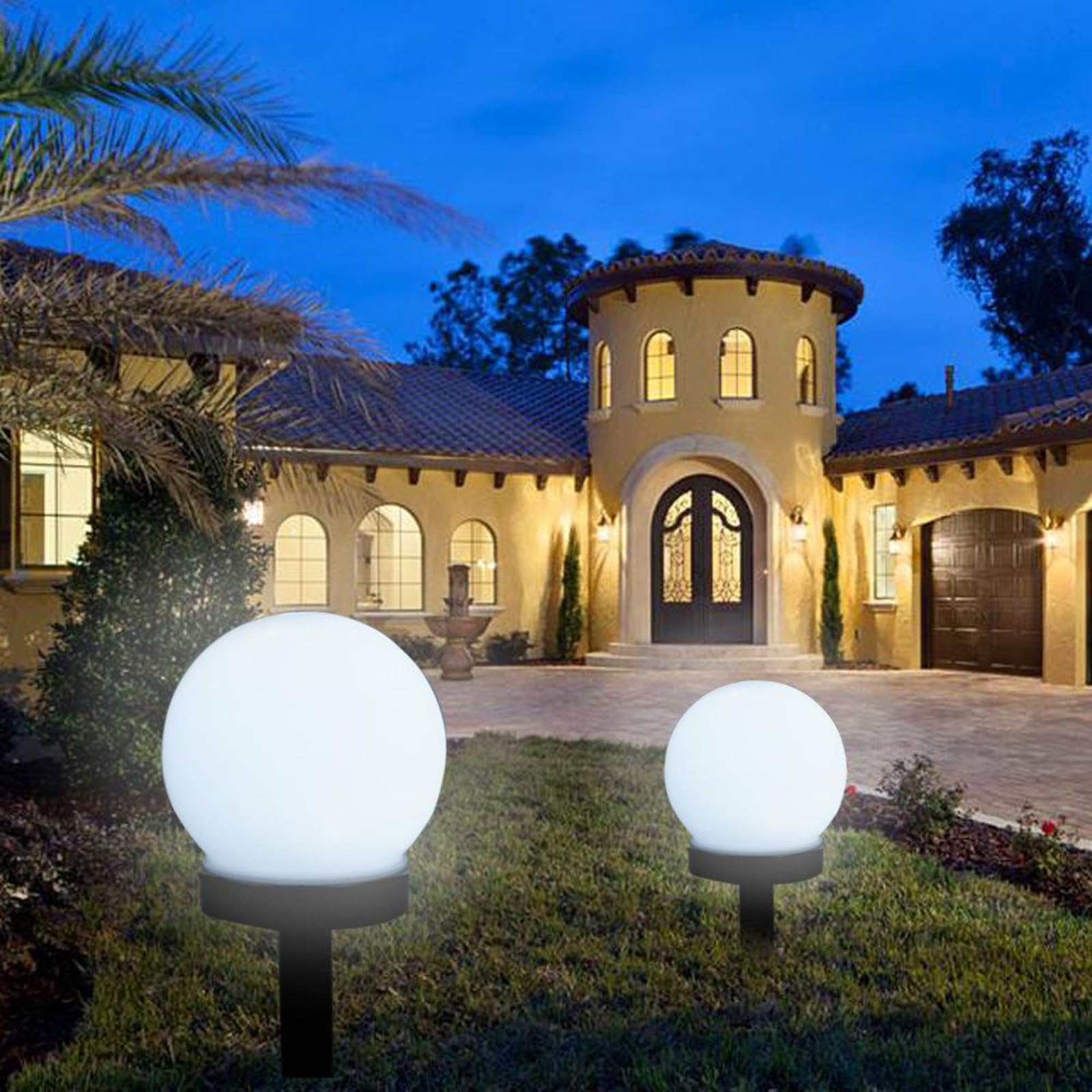 10 sztuk solarnych lamp solarnych LED zasilanych globusem, wodoodporna, do ogrodu, trawnika, dekoracja podwórka, patio, podjazdu, krajobrazu, zakopanego słupka, lampa podwórza, zimna biel (8 sztuk)