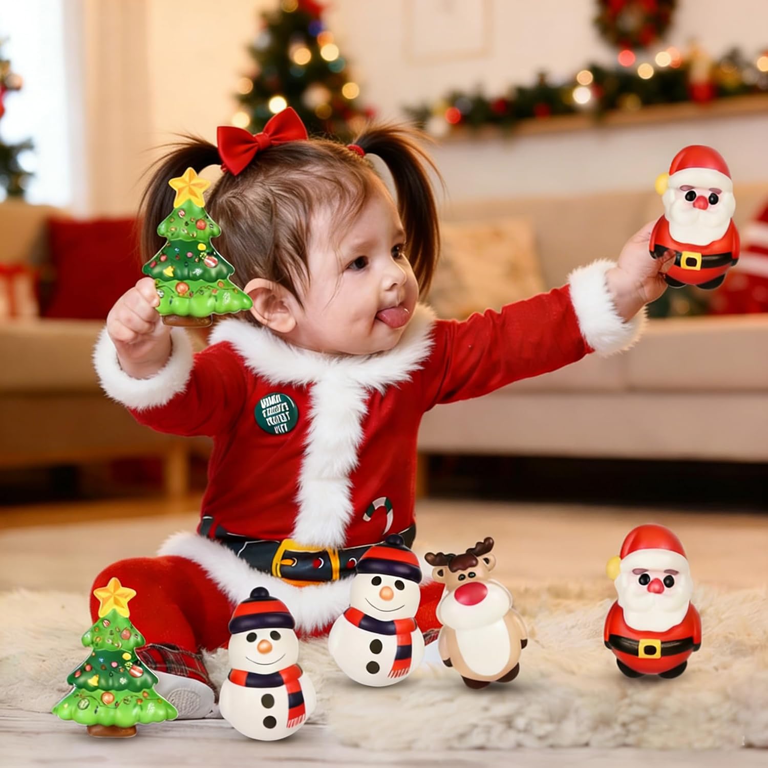 Easter Basket Stuffer,Valentine Day,Funny Christmas Squishies - 4 Pack Santa Snowman Stress Relief Toys, Party Favors for Kids Adults,Creative Stress Relief Toys