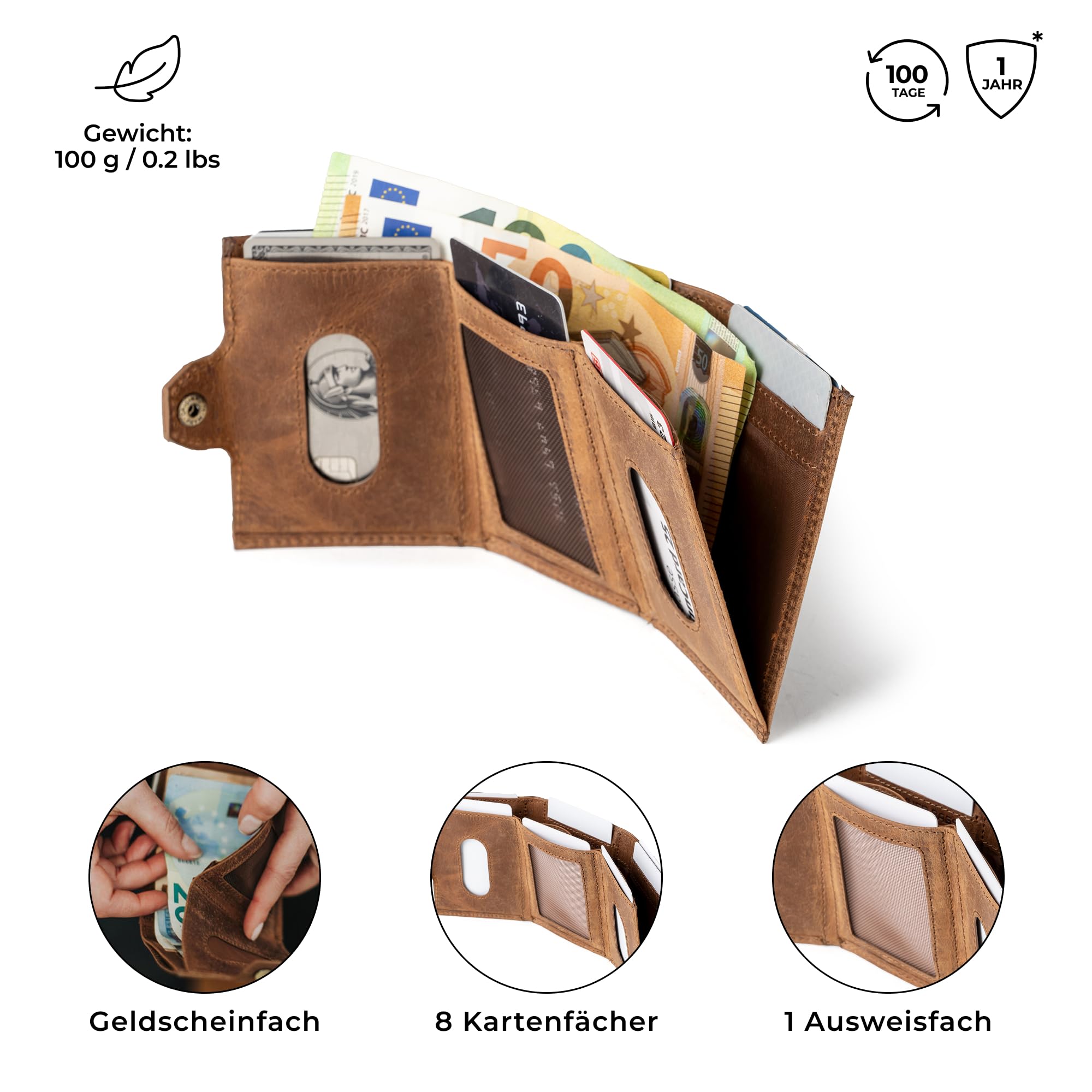 Berliner Bags Vintage Slim Wallet Hamburg, Geldbörse Mini Portmonee aus Leder, Geldbeutel mit TÜV-geprüftem RFID-Schutz, für Herren - Braun