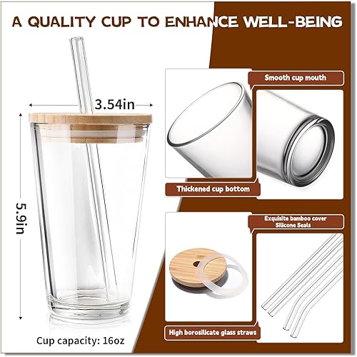 Miniatura 4 de Juego de 4 vasos de vidrio de 16 onzas, aptos para lavavajillas, vasos altos transparentes de base pesada, vasos de agua, vasos de barra, vino,