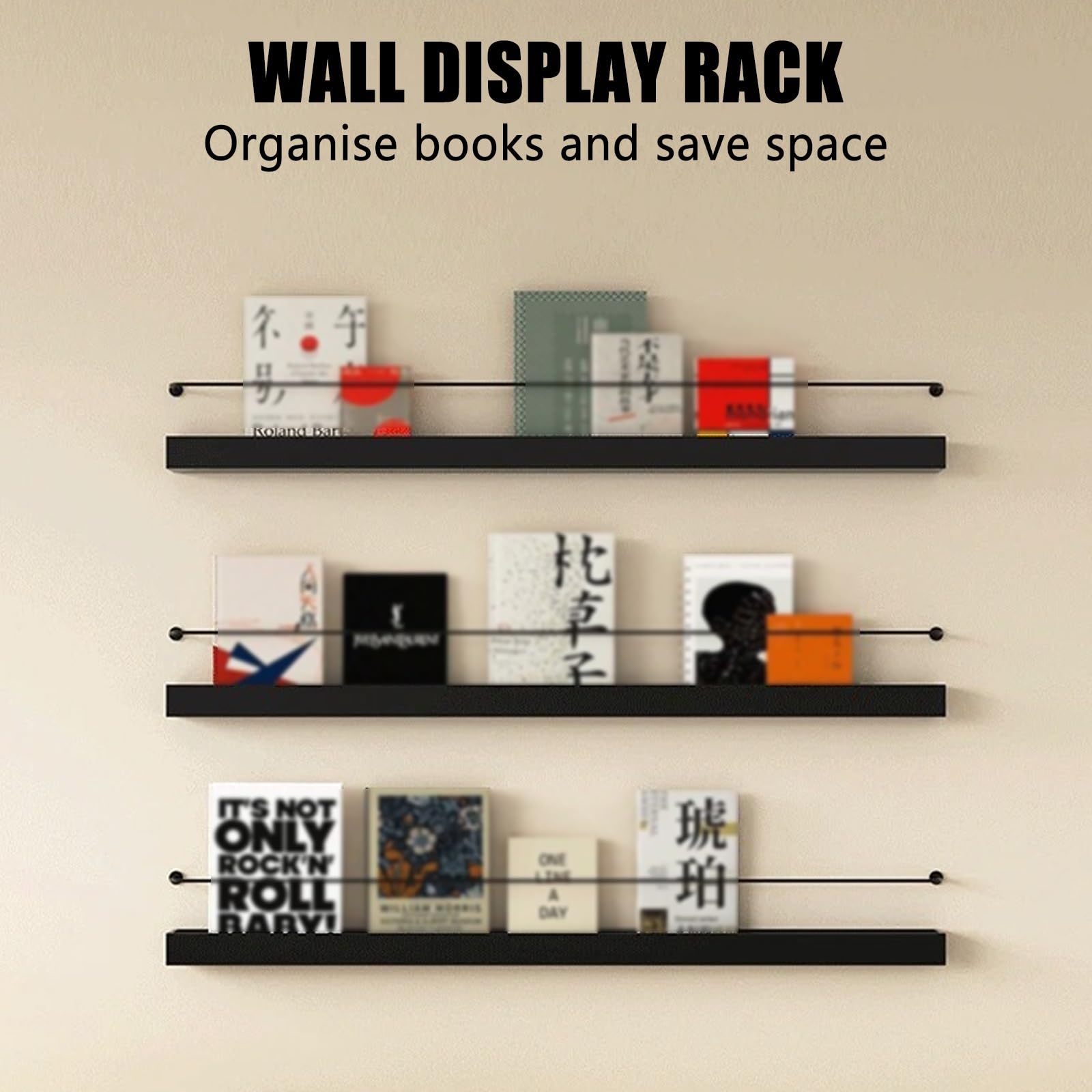 Wandregal, modernes Bücherregal aus Metall, zum Aufhängen, für Zeitschriften, Bücher und Broschüren, ideal für Schlafzimmer, Wohnzimmer, Küche, Büro und Arbeitszimmer