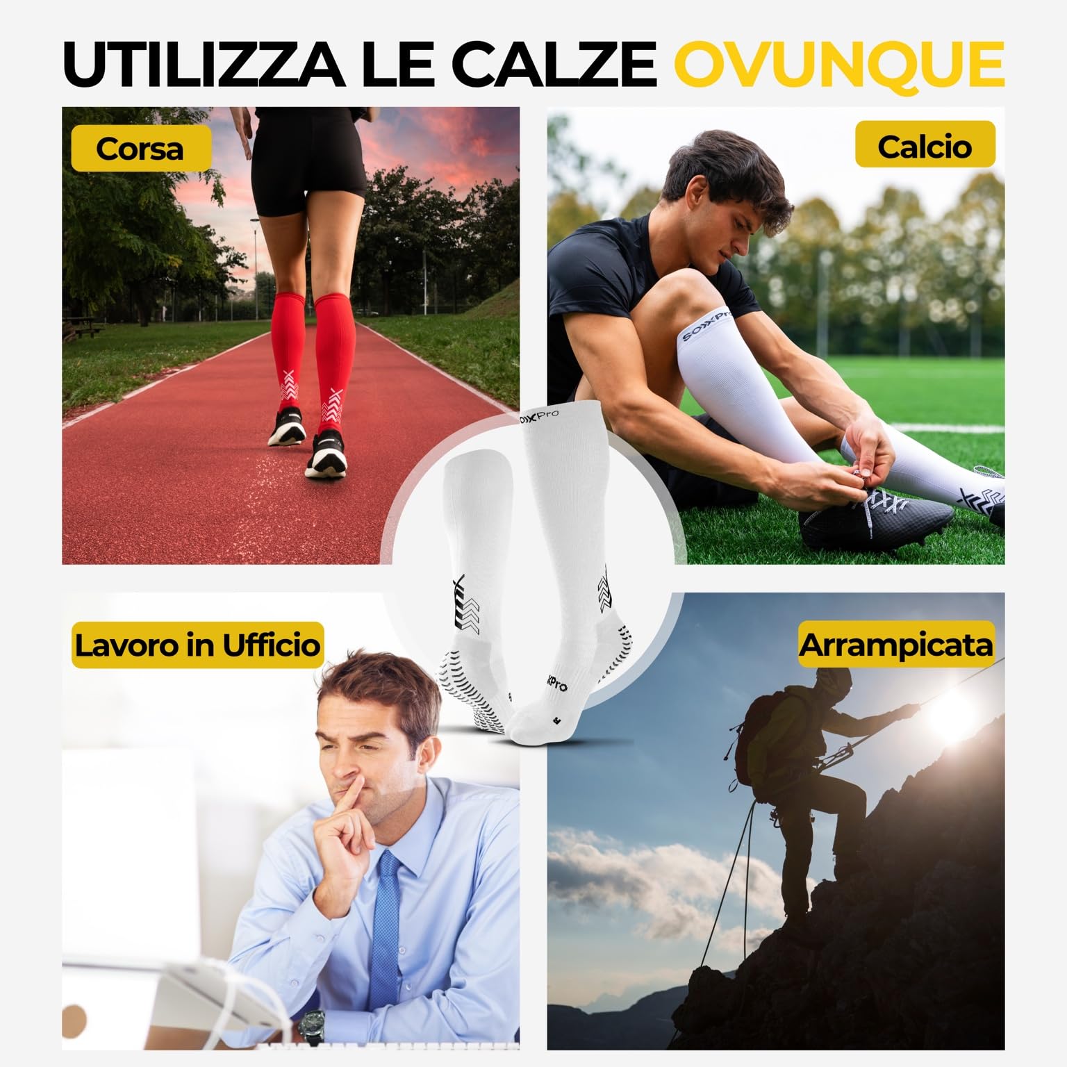 GEARXPro - Calza a Compressione - Doppio Grip - Migliora il Flusso Sanguigno - Stabilità, Controllo e Traspirabilità, Calze Calcio e Running