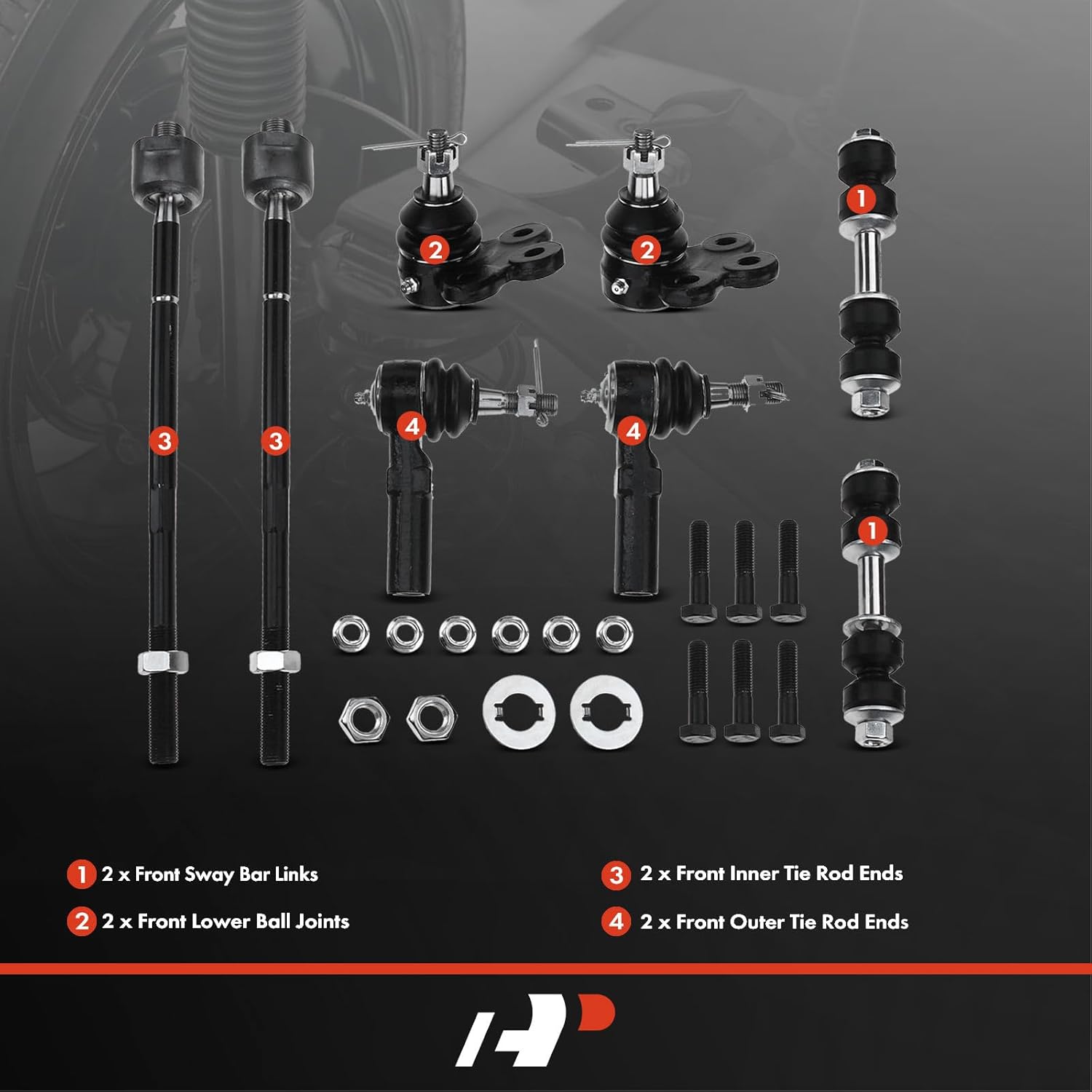A-Premium Set of 8, Sway Bar Link, Lower Ball Joint, Inner & Outer Tie Rod End, Compatible with 1997-2005 Buick LeSabre, Park Avenue, Riviera, Cadillac DeVille, Oldsmobile Aurora, Pontiac Bonneville