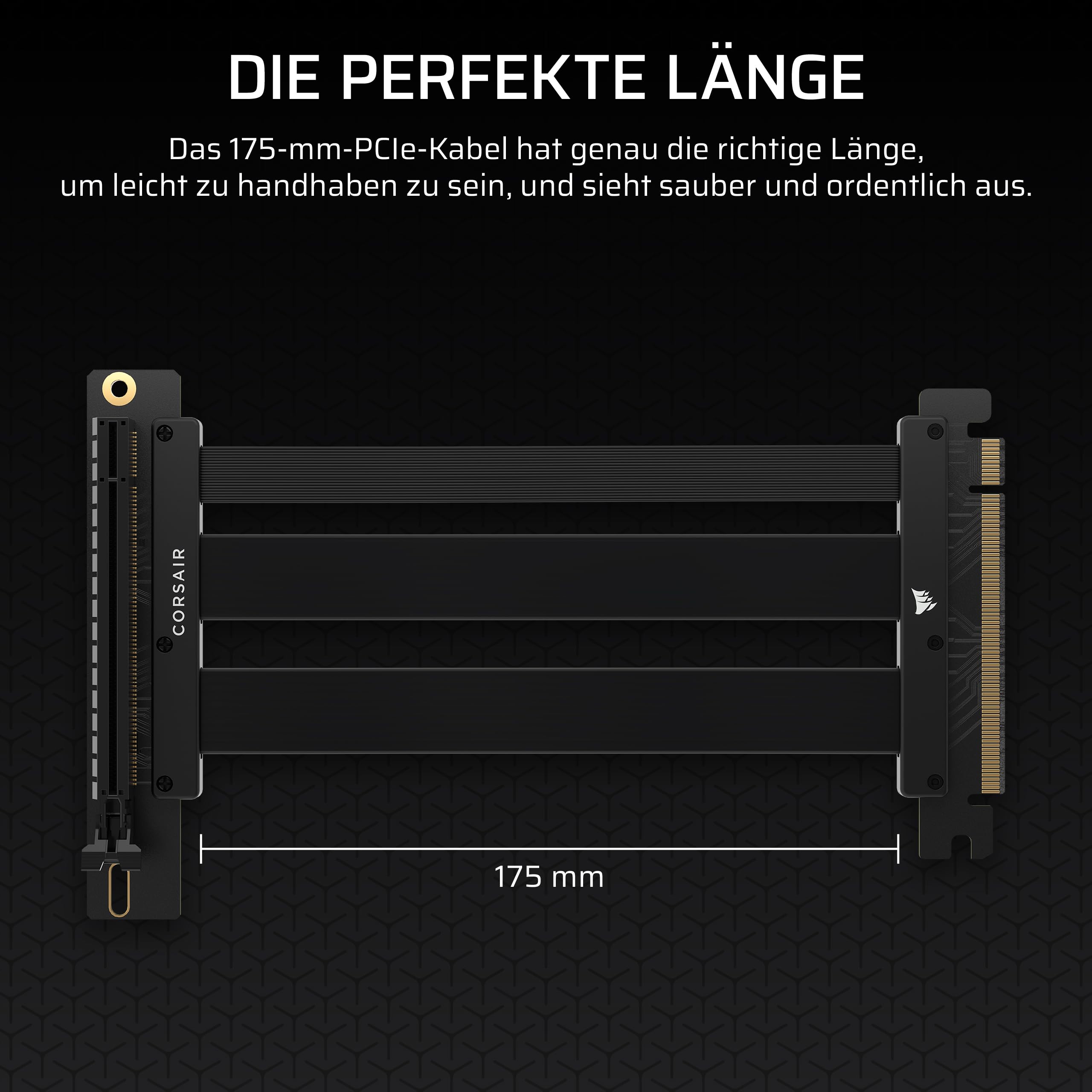 Corsair Premium PCIe 5.0 x16 175mm Riser-Kabel – Schwarz | Ultraflexibles, Langlebig