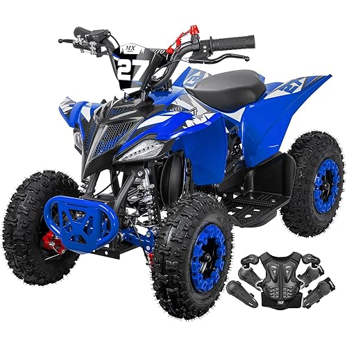 49cc Kids ATV, Mini Quad Gas 4 Wheeler, 255 lbs Capacity, 2-Stroke Engine Off Road 15 MPH, Beginner Friendly Adjustable Speed, Dual Suspension & Disc Brake, Blue