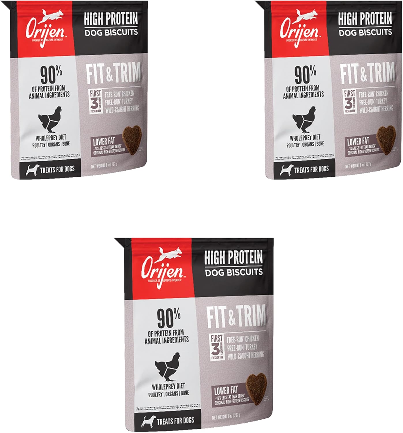 Orijen High Protein Dog Biscuits/Fit & Trim 8 Oz Bag / 3