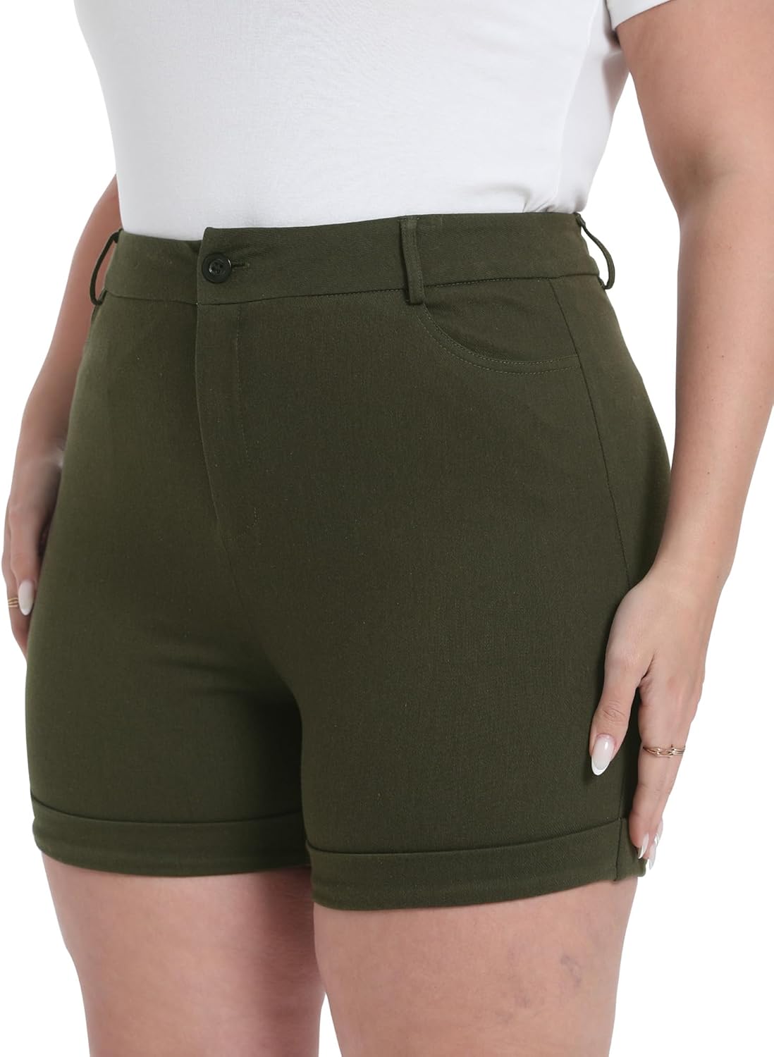 Plus Size Shorts Stretchy High Waisted Womens Summer Casual Shorts with Pockets - Image 3