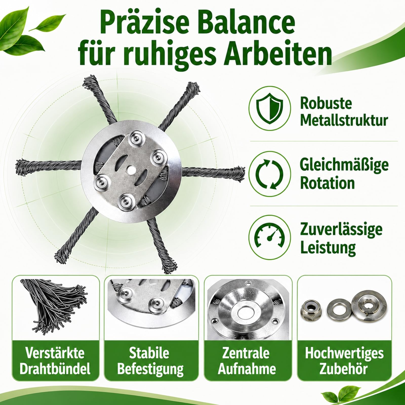 Vultriox Rasentrimmer, Freischneider-Unkrautbürste, 150 mm Wildkrautbürste Mit DREI Bürstenköpfen Und Sechs Bürstenköpfen, Inklusive Montagewerkzeug (6 Köpfe)