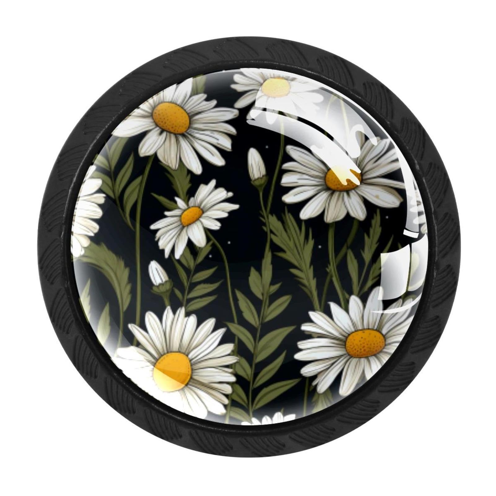 CHENZZZZ 4 Pack Cabinet Handles Black Daisy Cabinet Knobs Draw