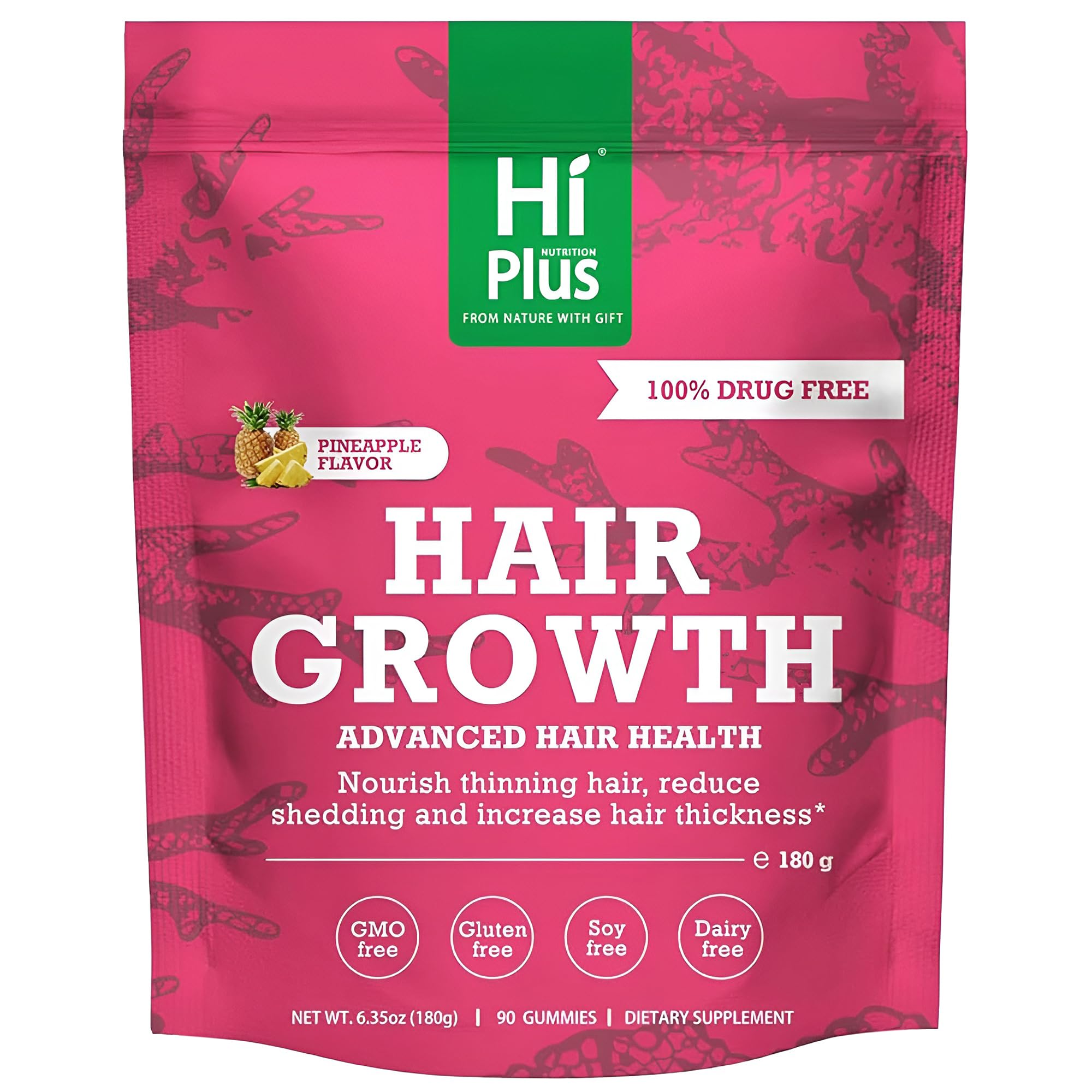 Hair Growth Gummies for Men and Women, Hair Growth Vitamins with Biotin, Collagen, Vitamin C, Iron & Zinc, Supports Thicker-Looking, Stronger Hair, Pineapple Flavor, 90 Gummies, 45 Day Supply