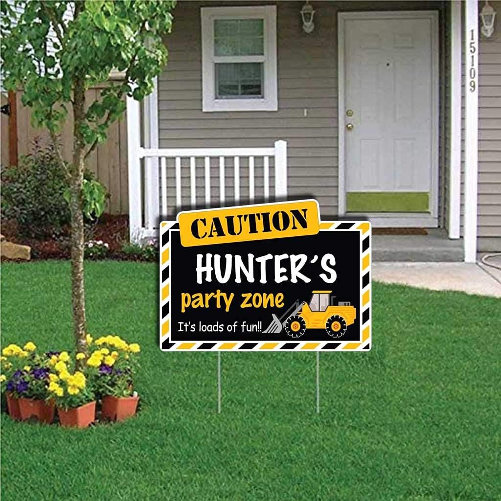 VictoryStore Yard Sign Outdoor Lawn Decorations - Custom Construction Birthday Party Outdoor Signs, Caution Party Zone, Size 16 Inch x 23 Inch, Stakes Included