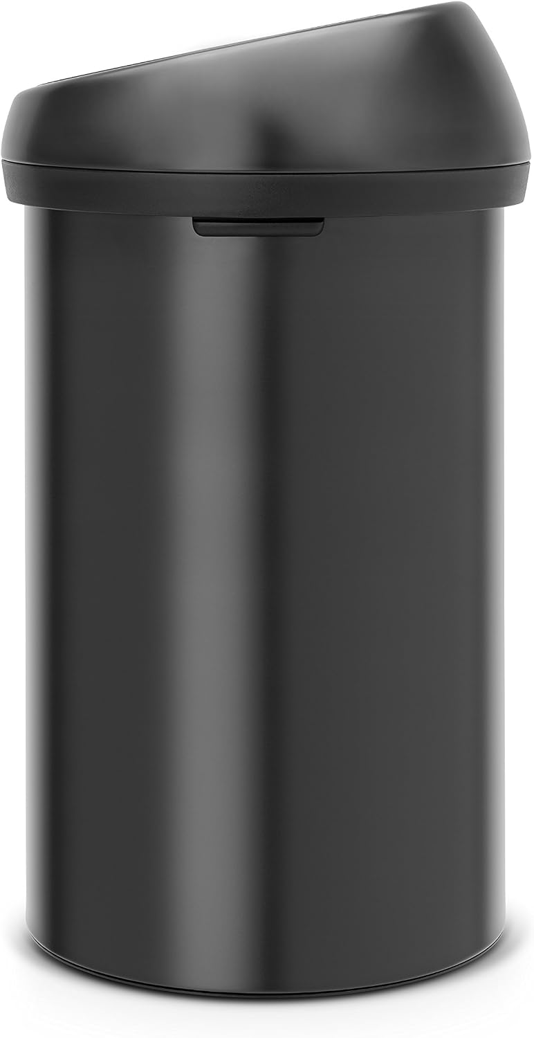 Brabantia 16 Gallon Large Kitchen Touch Top Trash Can (Matt Black) Removable Lid, Soft-Touch Open Garbage Can