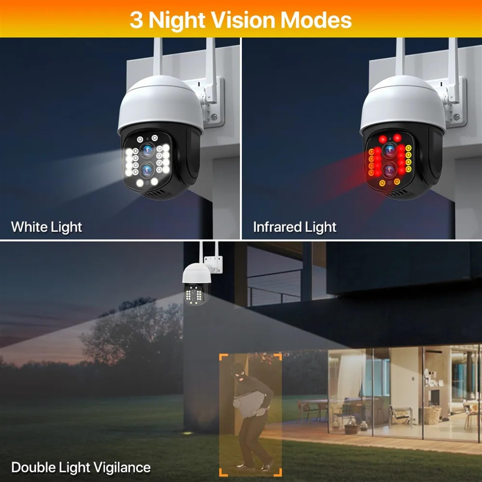 Kamery Monitoringu, Lornetka 4K 8MP Kamera IP 2K 4MP Kamera PTZ 2,8-12mm Podwójny obiektyw 10X Zoom Bezpieczeństwo Kamera CCTV Detekcja ruchu Nadzór(4MP With 64G Card)