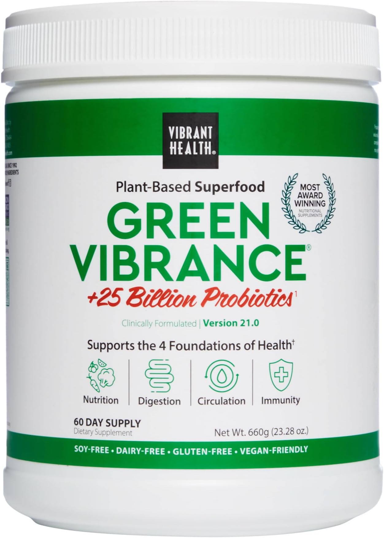 Vibrant HealthGreen Vibrance, Vegan Superfood Powder, 60 Servings