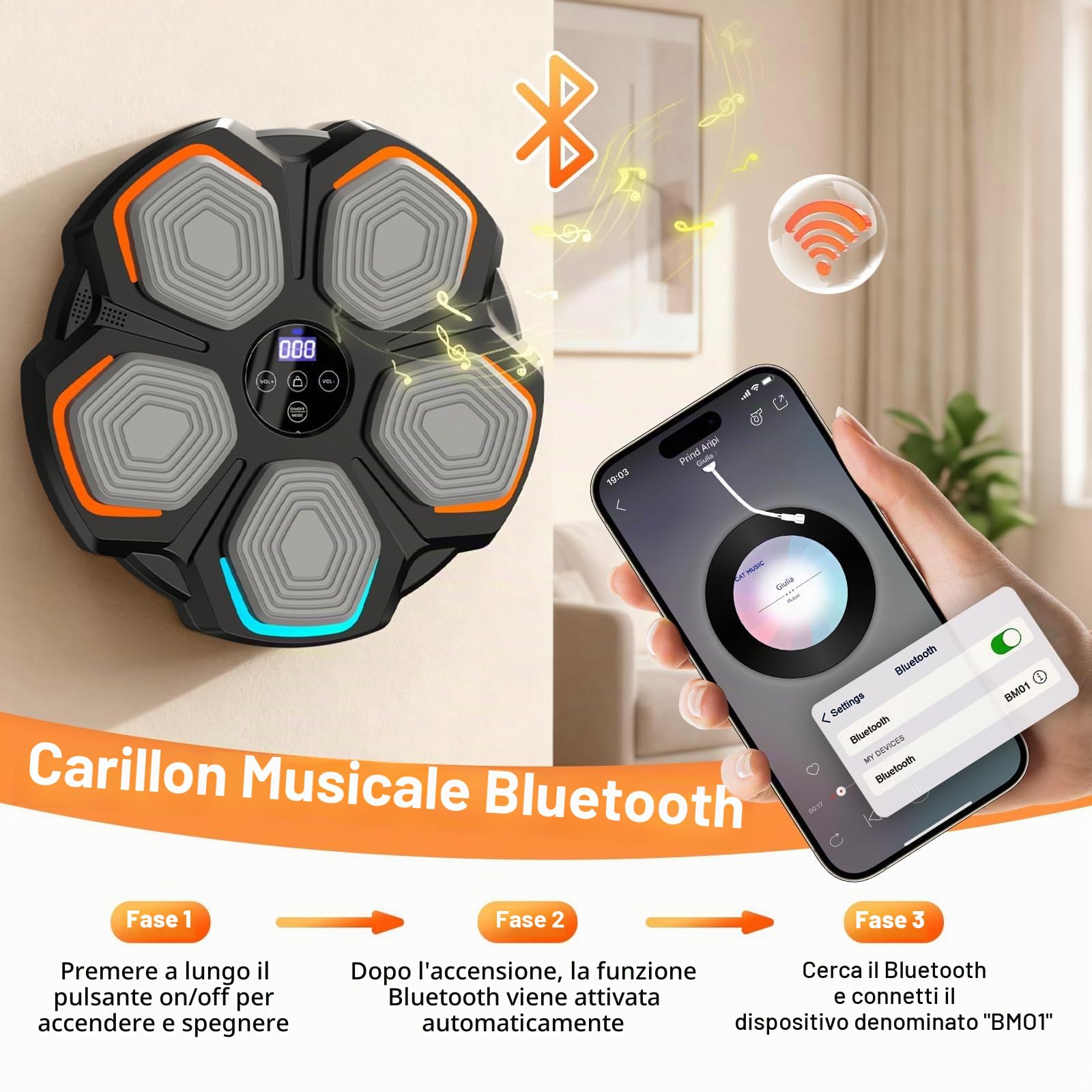 Macchina da Boxe Musicale- 8 velocità Music Boxing Machine con 2 Paia di Guanti da Boxe, Conteggio Intelligente,Bluetooth Smart - LED Musica Bluetooth Boxe Allenamento per Casa