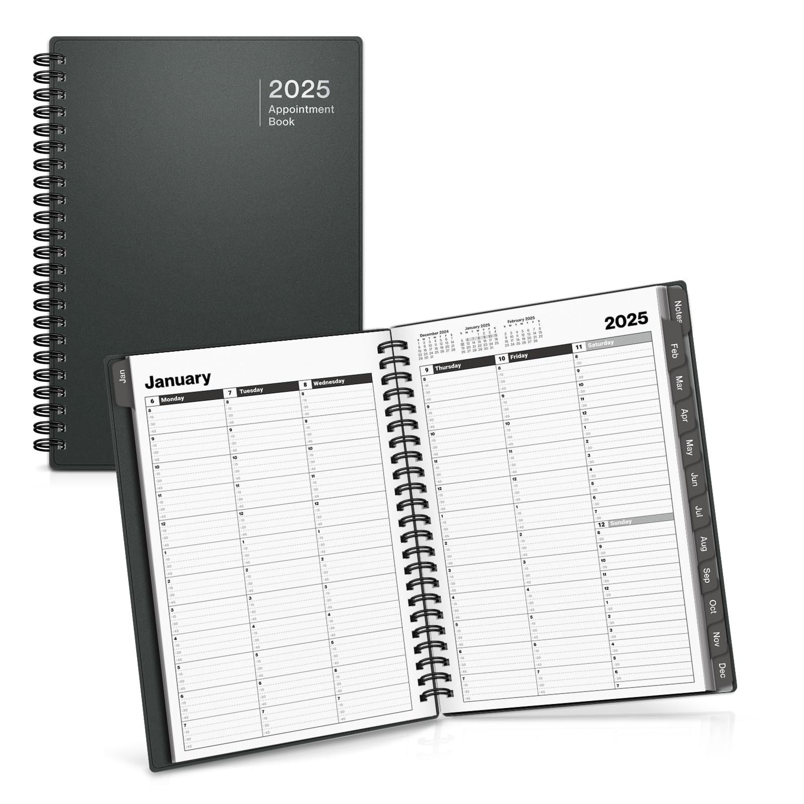 Dunwell Small 2025 Appointment Book (6x8.25"), Weekly Daily Schedule Book, 15 Minute Interval Planner, 15 Min Slots, Quarter Hourly Scheduler Calendar