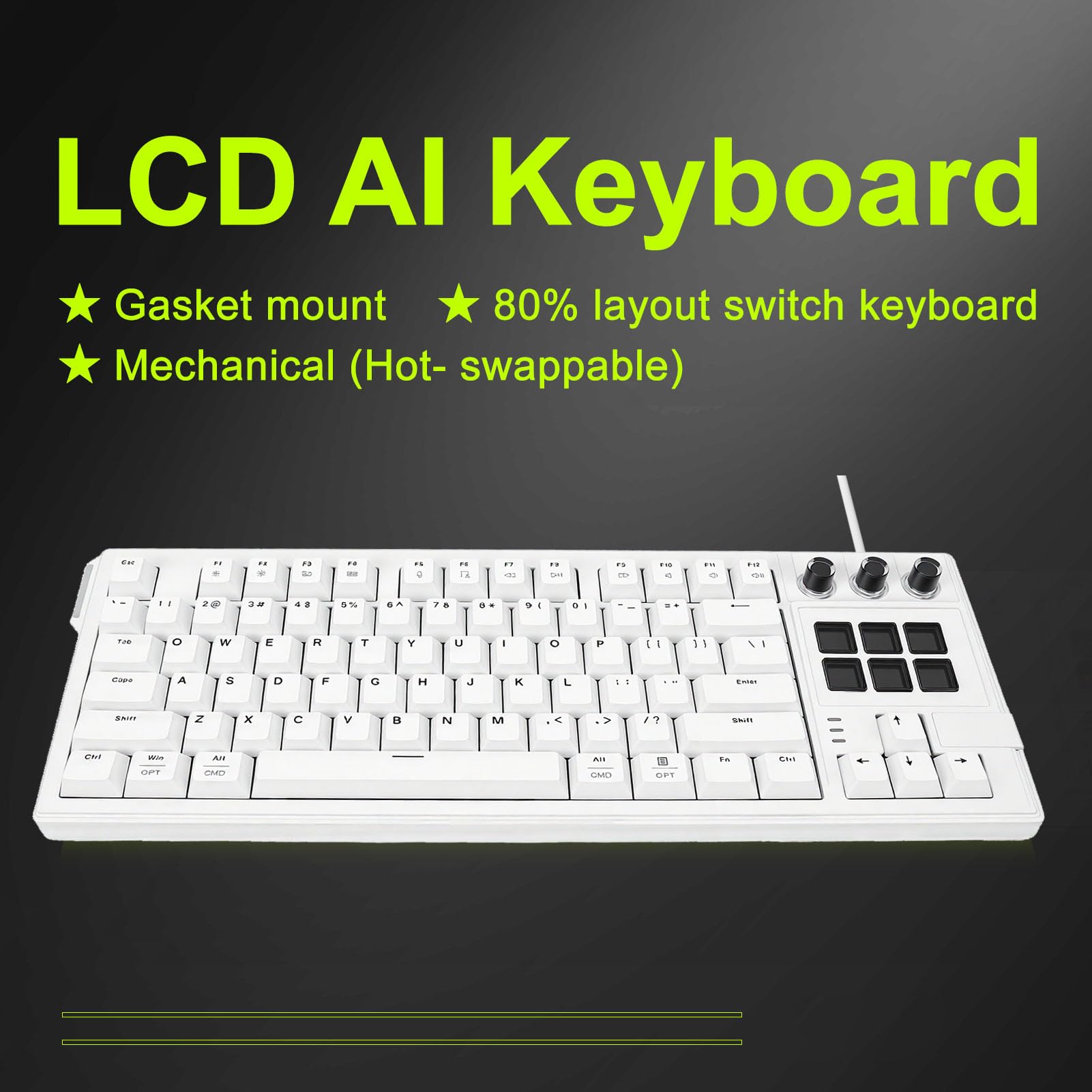 Luocute Tastiera Meccanica da Gaming, Tastiera con Pannello di Controllo LCD e Scorciatoie AI, for Gioco su PC (WHITE)