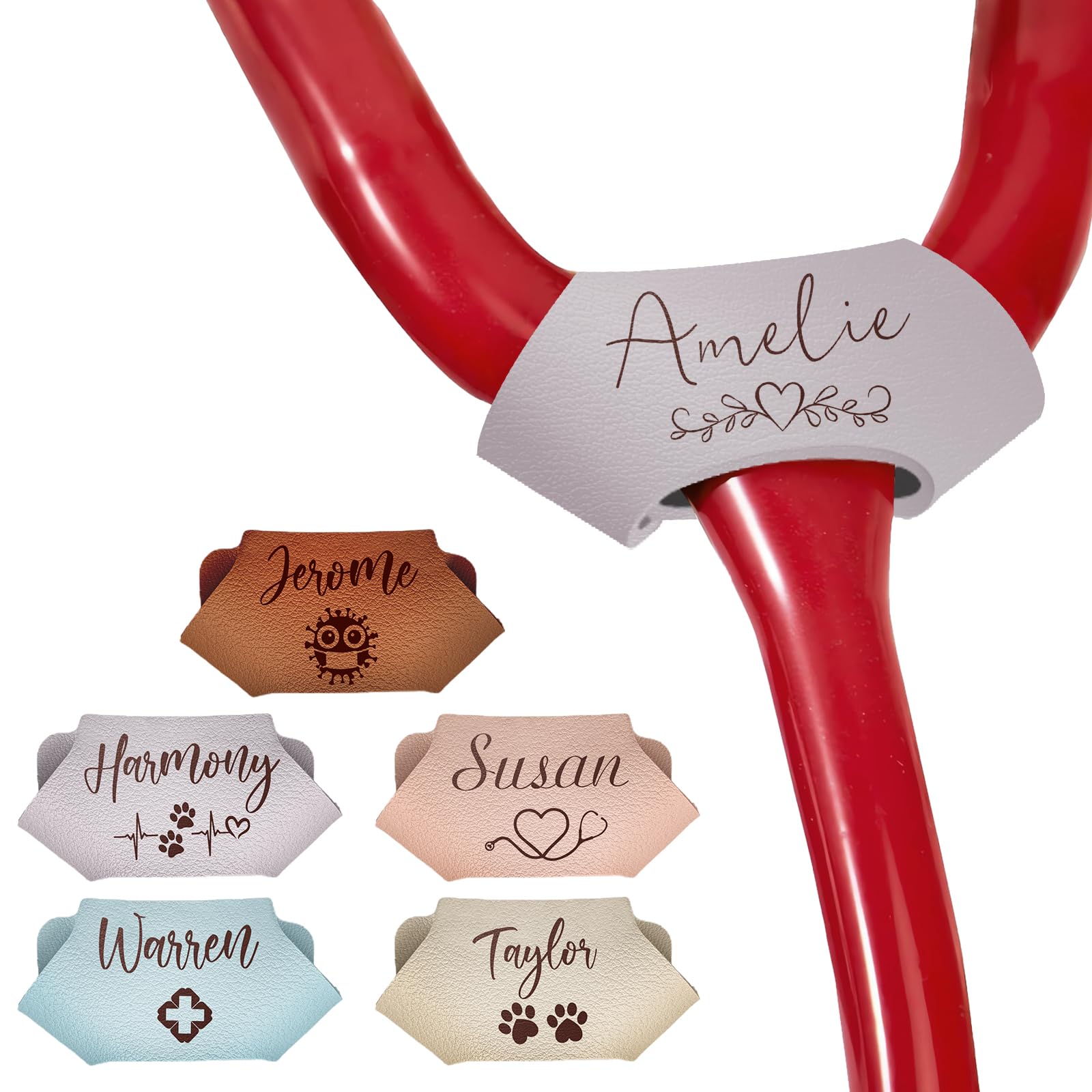 Stethoscope Name Leather Tag Personalized,Custom Stethoscope Charms with ID Tag Accessorie Engraved Name Text,Nurses Week Gift for Nurse Doctor Medical Assistant Vet