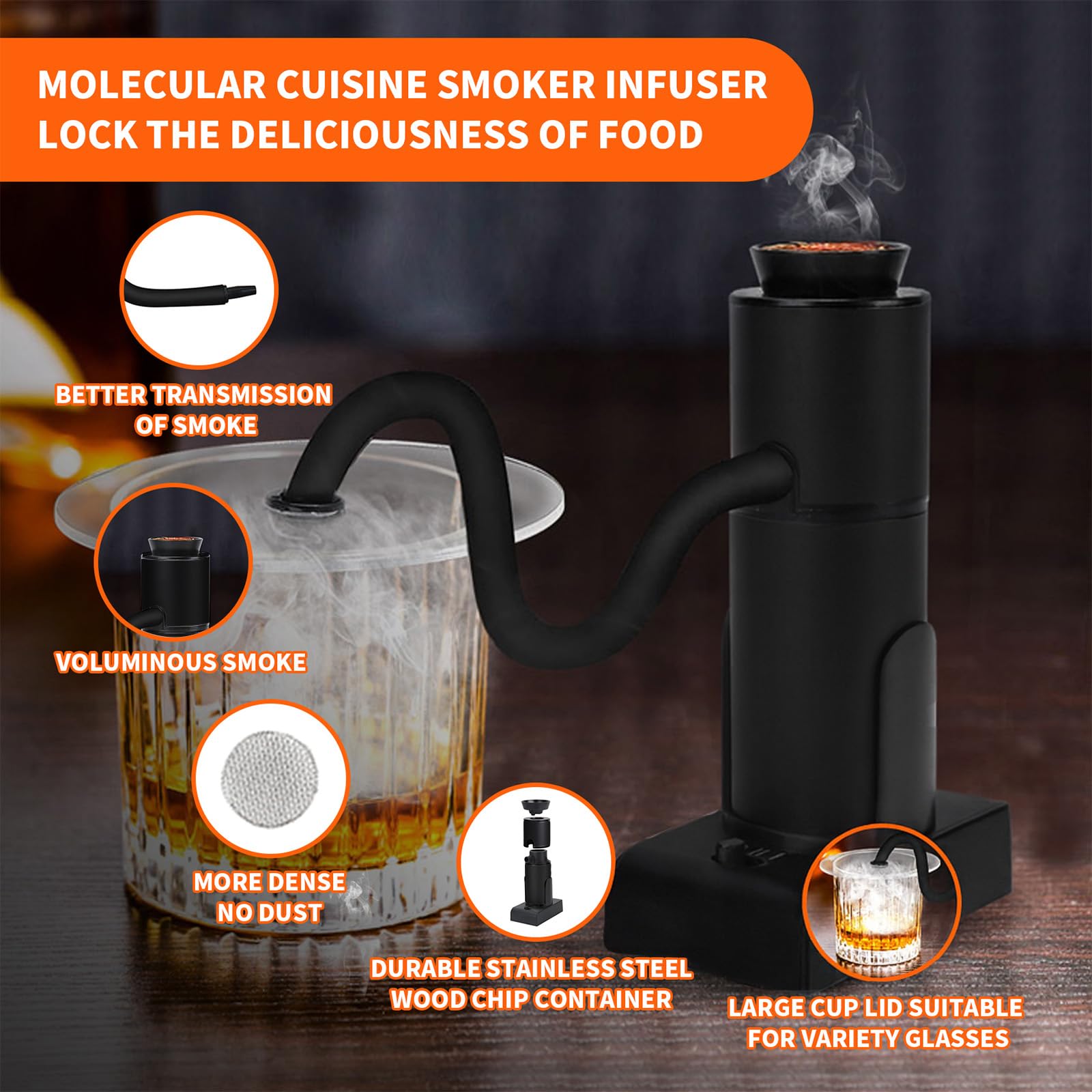 Affumicatore portatile a freddo con 4 tipi di trucioli di legno, affumicatore da cucina per sous vide carne, salmone, cocktail, formaggio, barbecue, ideale per feste in giardino