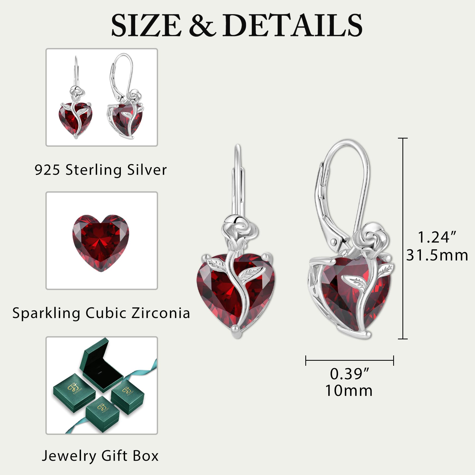 FJ Orecchini Pendenti Donna in Argento Sterling 925 Orecchini Pietre Portafortuna Orecchini di Fiori di Rosa Gioielli per Donna Amiche Moglie Mamma