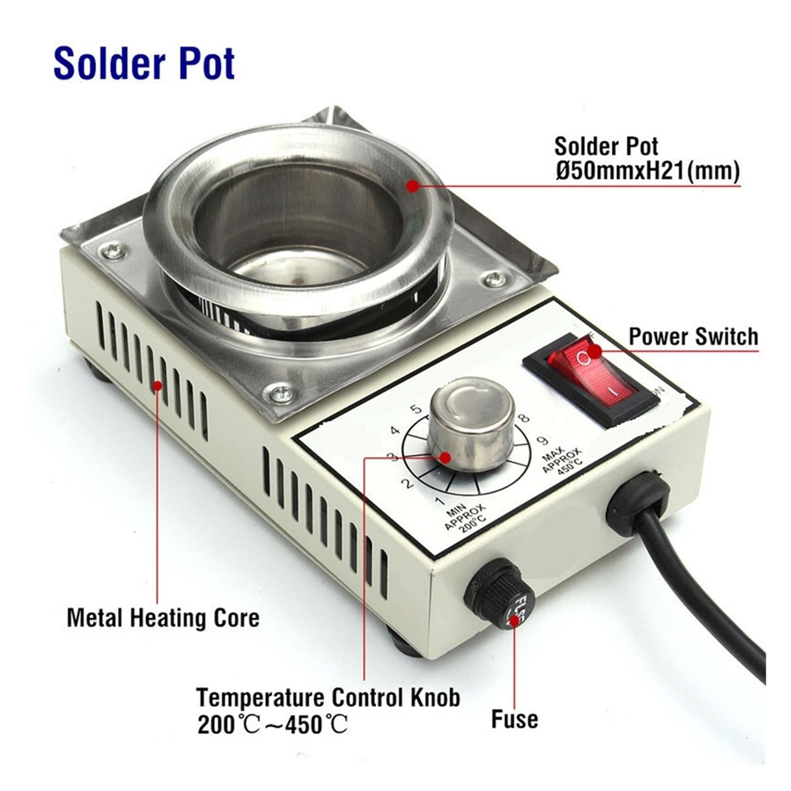 Pot à Souder Et Fondre Métaux - Température Réglable 150-450°C, 420W, Pour Plomb, étain, Plastiques