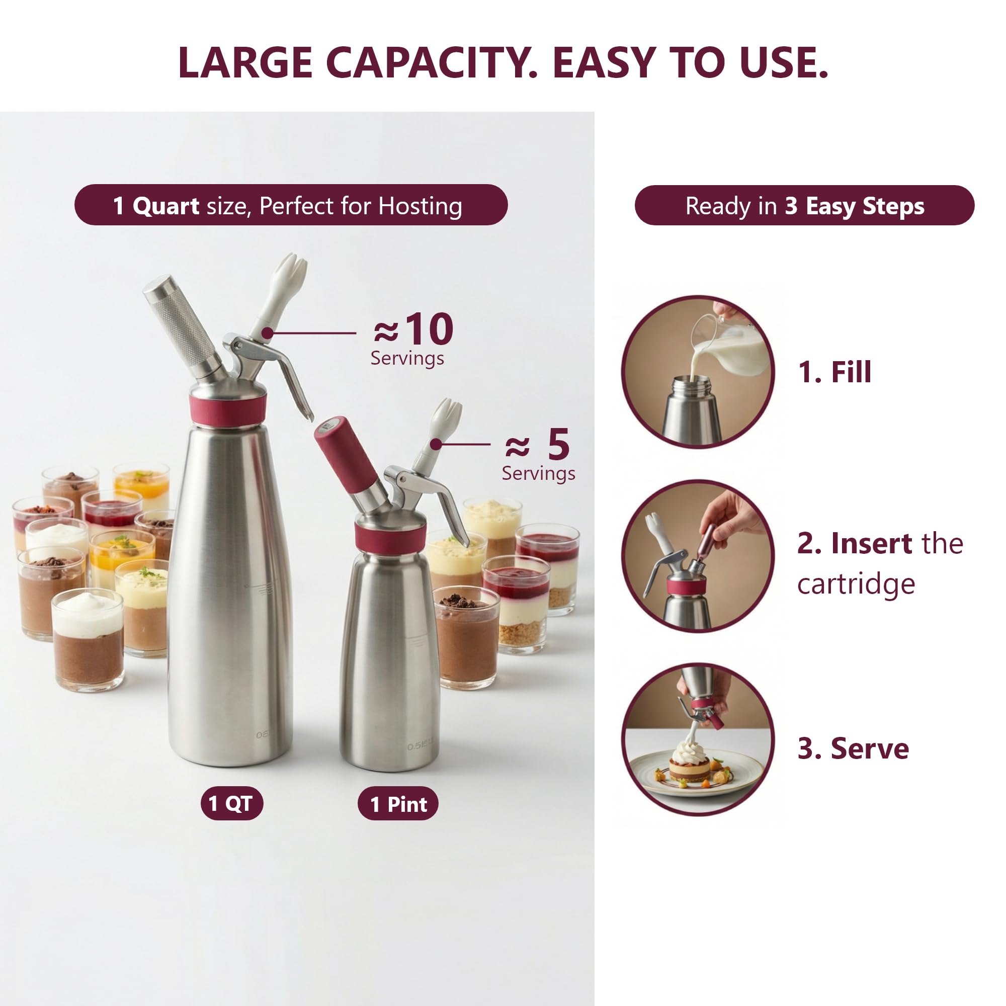 GOBEL - Siphon für die professionelle Küche aus Edelstahl - Siphon für Schlagsahne mit Edelstahlbehälter und -kopf - 1L - Professionelle Qualität (entspricht NF D21-901)