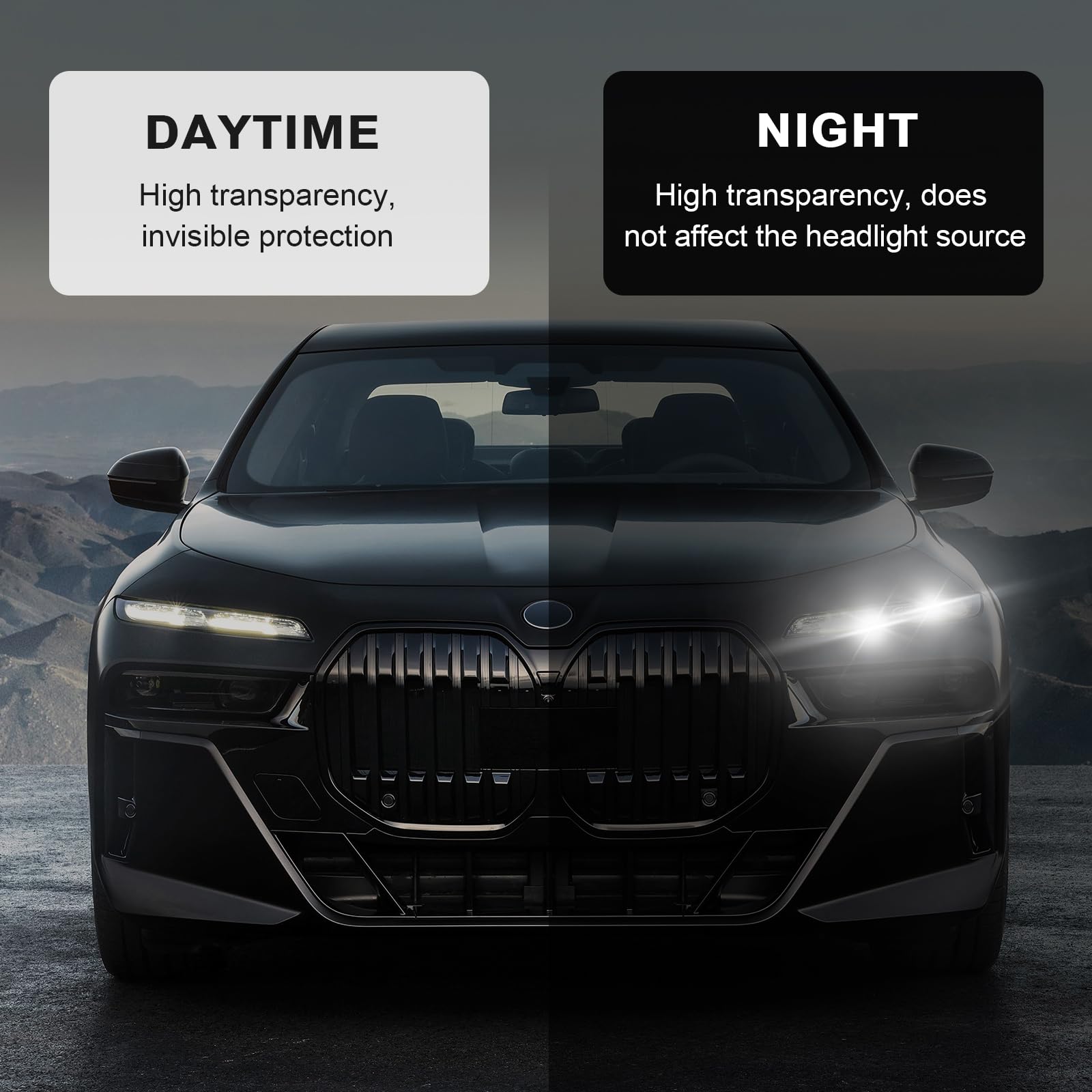 PPF Lackschutzfolie für BMW 7er G70 i7 2023 2024 8.5mil TPU Vorgeschnittene Selbstklebende Lackschutzfolie Transparent Zubehör (Frontbügel+Scheinwerfer 4Stück)