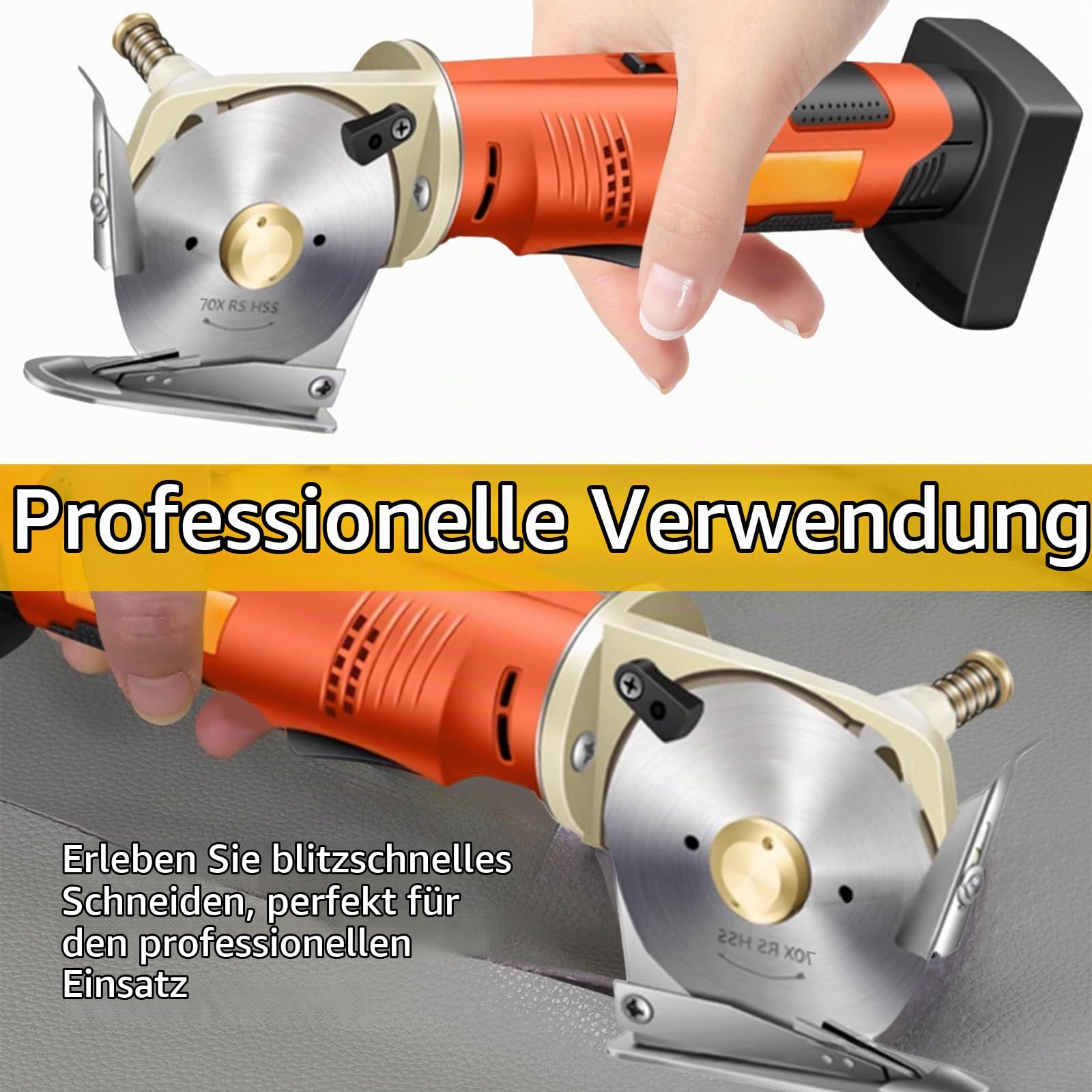 Kartonschneider, Stoffschneider Kabellos Elektrischer Stoffschneider 2 * 2000 mAh AKKU 12V 240W 70 mm Klingengröße 25 mm Max Schnittdicke Enthält 2 Ersatzklingen (insgesamt 3) für Tuch Stoff Teppich